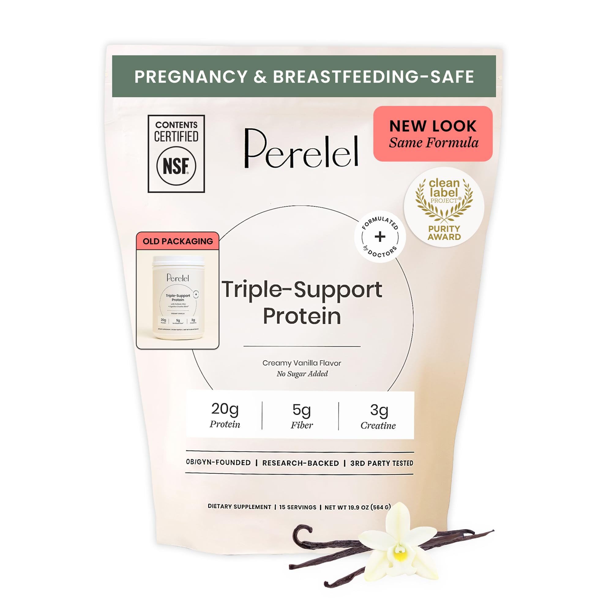 Perelel Triple-Support Plant Based Protein Powder, Creamy Vanilla, 20g Vegan Protein Powder, 3g Creatine Monohydrate, & 5g Prebiotic Fiber per Serving, Dairy Free, Perelel buy supplements canada