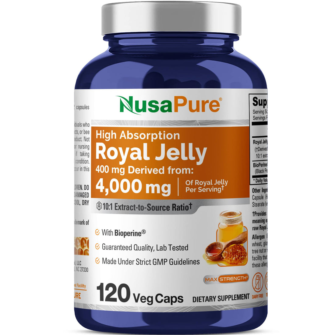 NusaPure Royal Jelly 10:1 Extract, 400 mg Equivalent to 4000mg - 120 Veggie Capsules (Non-GMO, Dairy Free, Dietary Supplement) NusaPure buy supplements canada