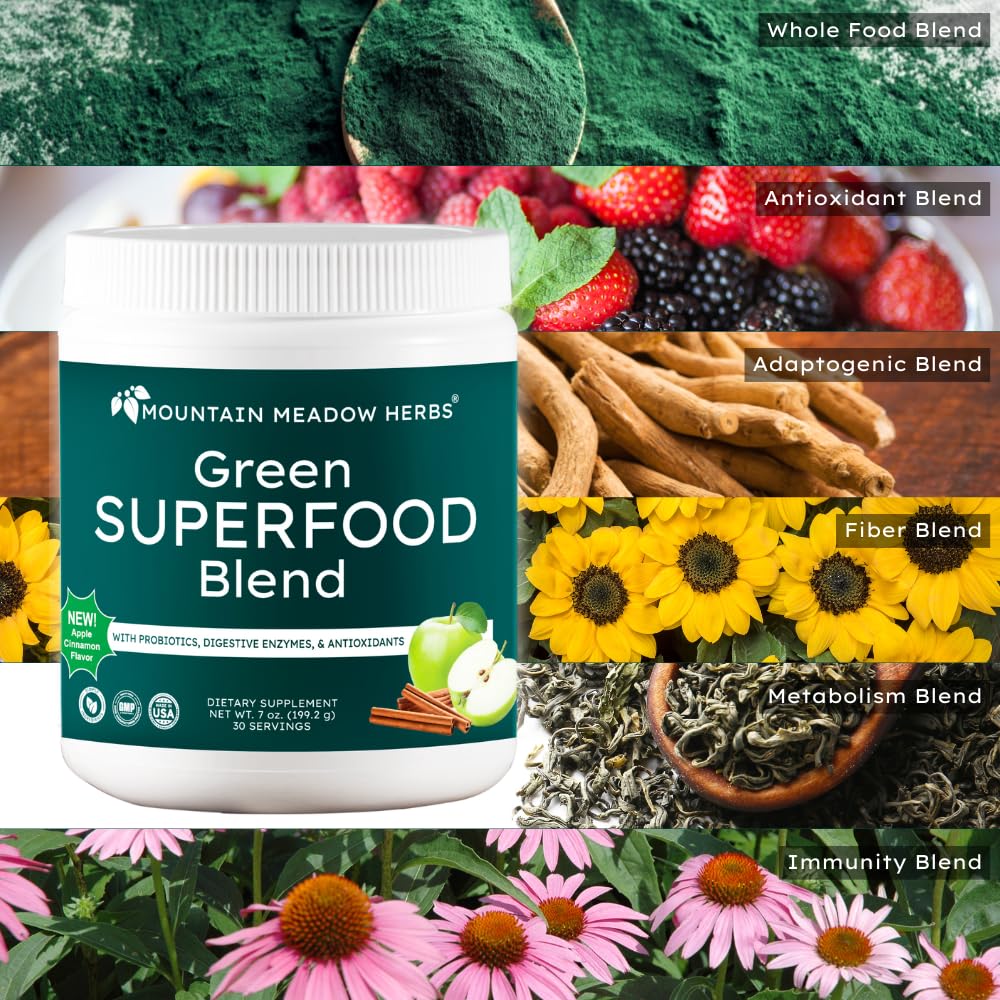 Mountain Meadow Herbs Green Superfood Blend – Spirulina, Chlorella, Mushrooms, Probiotics, Digestive Enzymes, Antioxidants – Organic Greens Powder for Energy & Gut Health – 30 Servings Mountain Meadow Herbs buy supplements canada