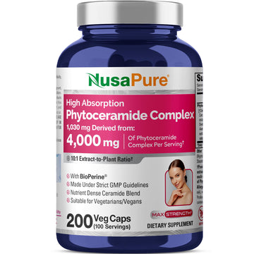 NusaPure Phytoceramide Complex 10:1 Extract, 1030 mg Equivalent to 4000 mg 200 Veggie Capsules (Non-GMO) Bioperine NusaPure buy supplements canada