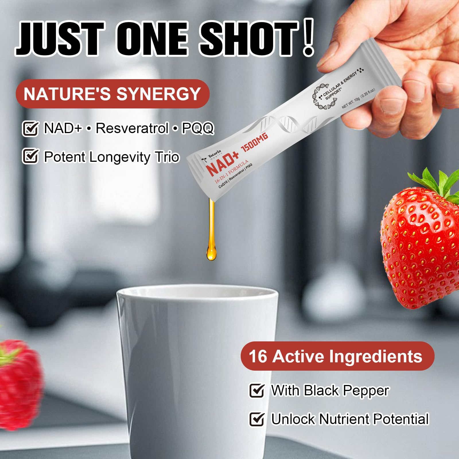 Totaria NAD Liquid Supplement 1500mg for Men & Women, Extra Strength NAD+, Resveratrol, PQQ, CoQ10, 16-in-1 Formula with Nicotinamide Riboside for Anti Aging, Energy, Immune, Focus (30 Packets) Totaria buy supplements canada