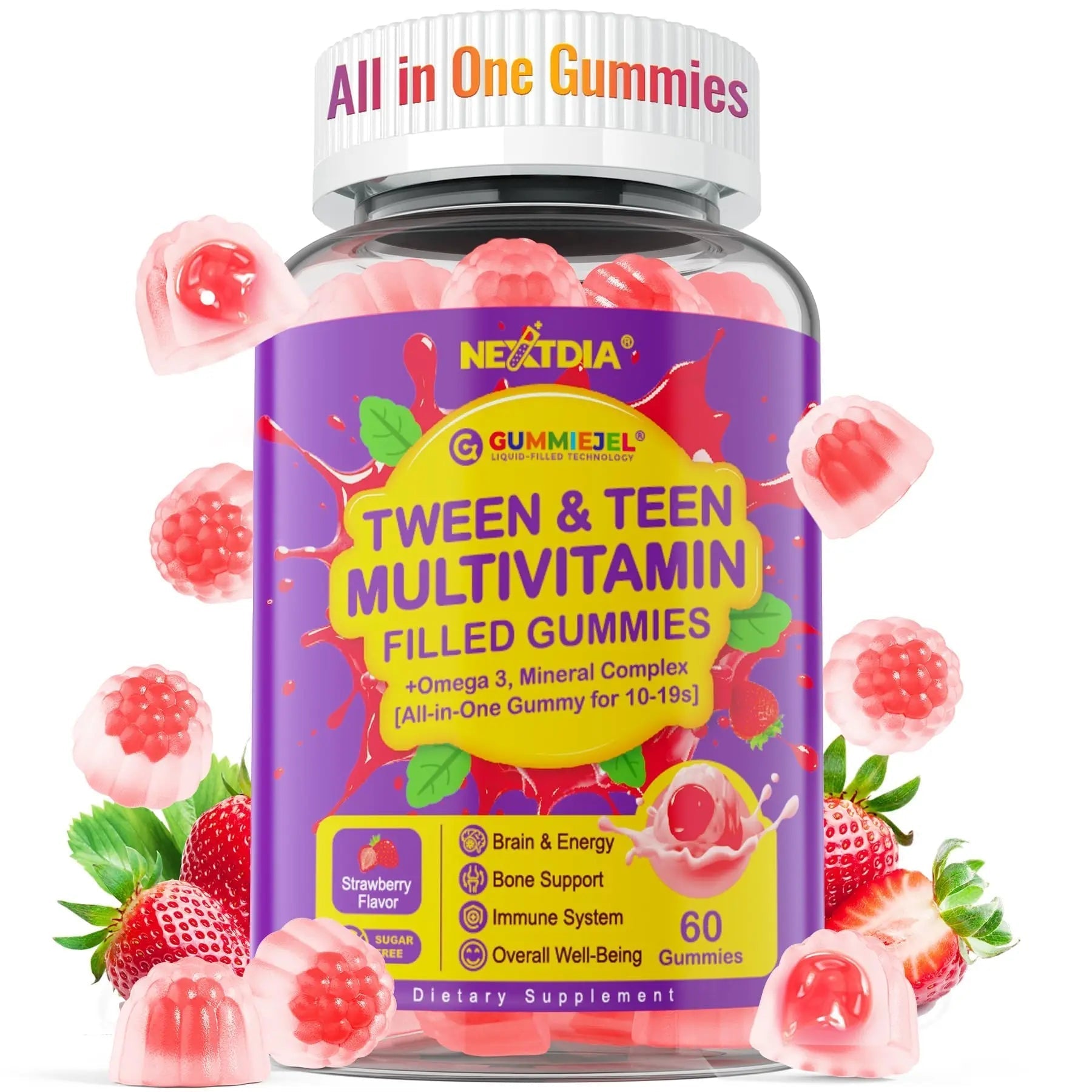 Nextdia Multivitamin Filled Gummies for Teen Boys Girls 12-17, 18, 19, Kids 10+ Multivitamin with Omega 3, Calcium + Magnesium + Zinc, Multi-Minerals Nextdia buy supplements canada