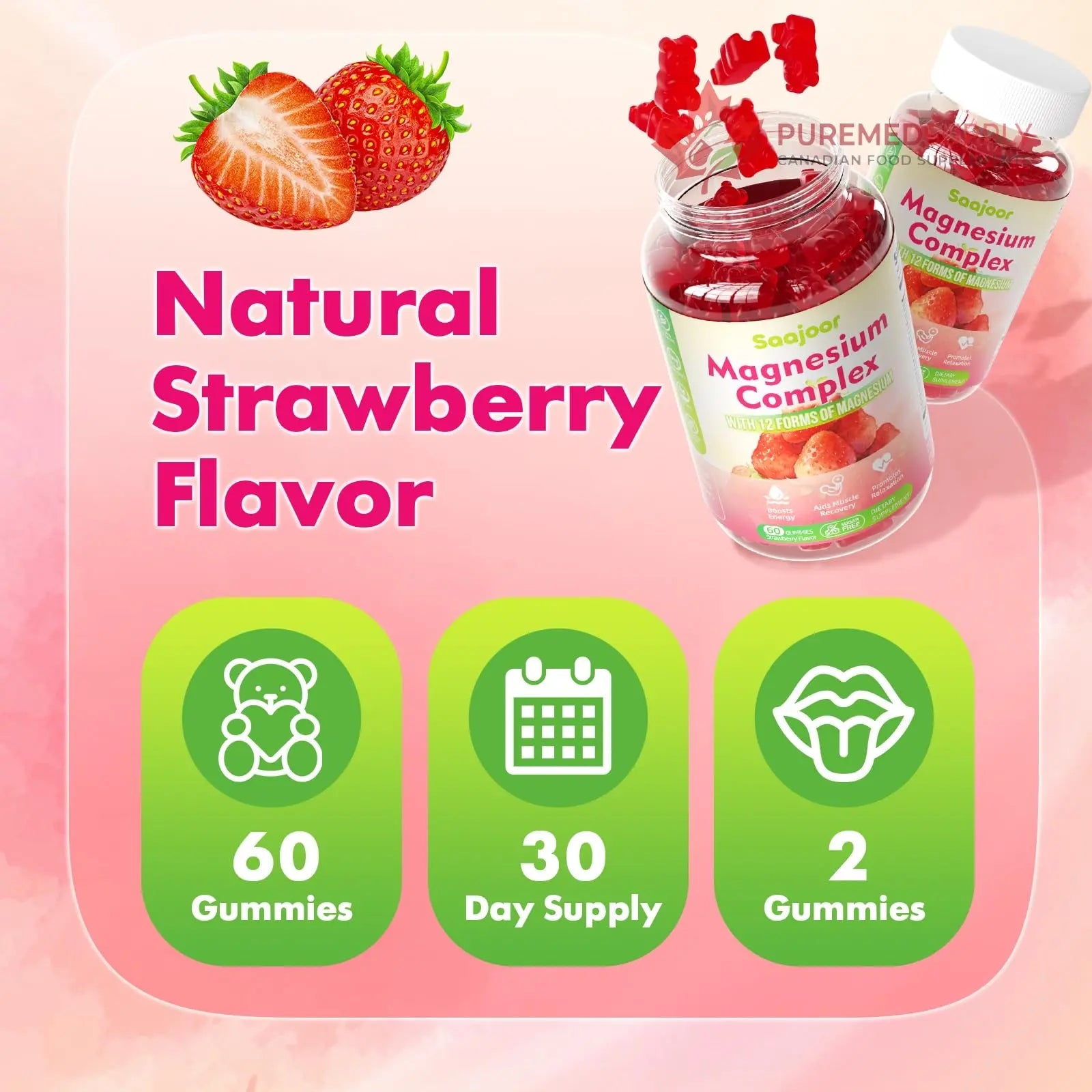 Magnesium Complex Gummies – with 12 Forms of Magnesium (Citrate, Glycinate, Malate, Oxide, and More) Plus Vitamins B6, B12, and C. for Women and Men – Strawberry Flavor, 60 Count Saajoor buy supplements canada