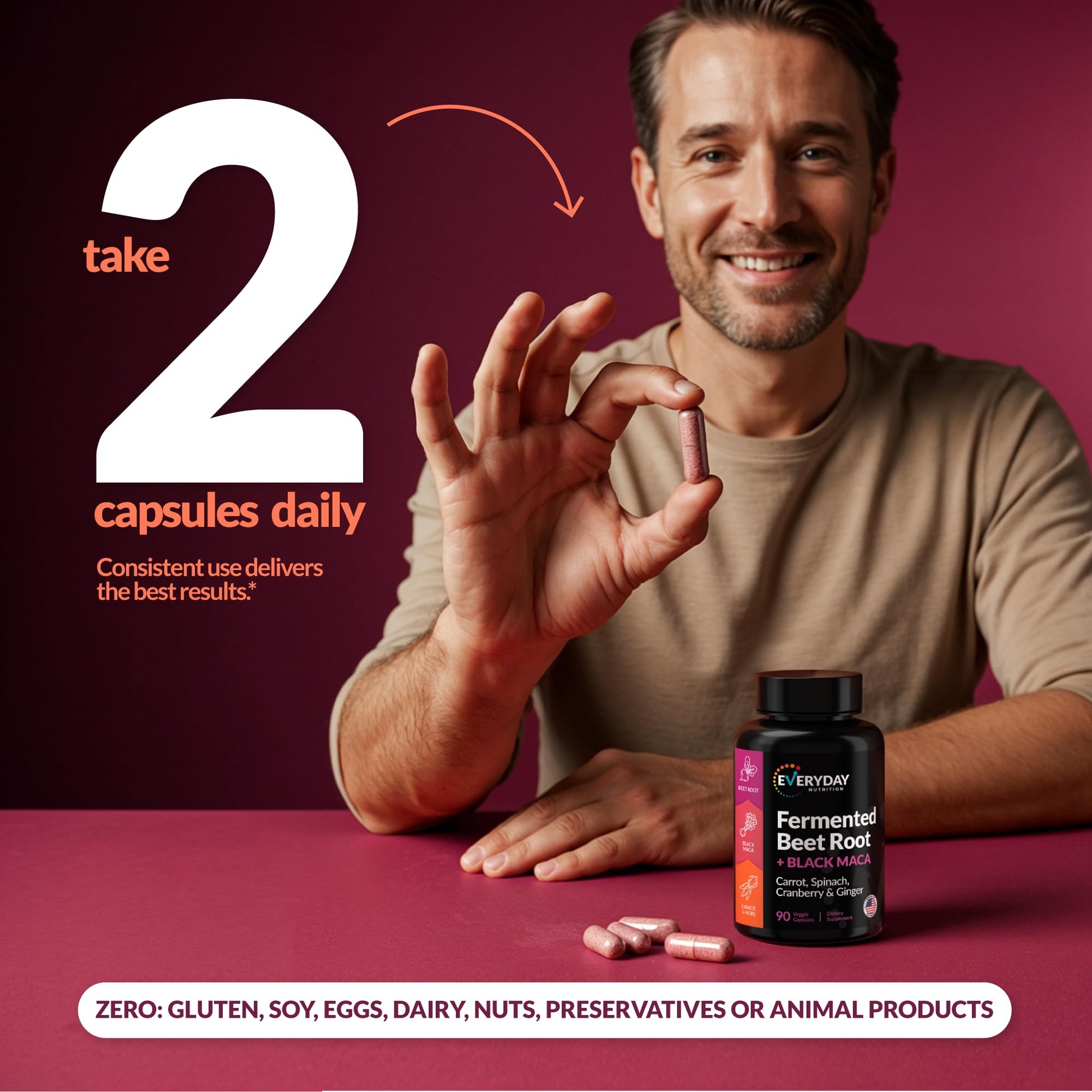 EVERYDAY NUTRITION Organic Fermented Beet Root & Black Maca Capsules with Carrot, Spinach, Cranberry & Ginger | Superfood for Energy, Stamina & Wellness | 90 Veggie Capsules | Made in USA EVERYDAY NUTRITION buy supplements canada