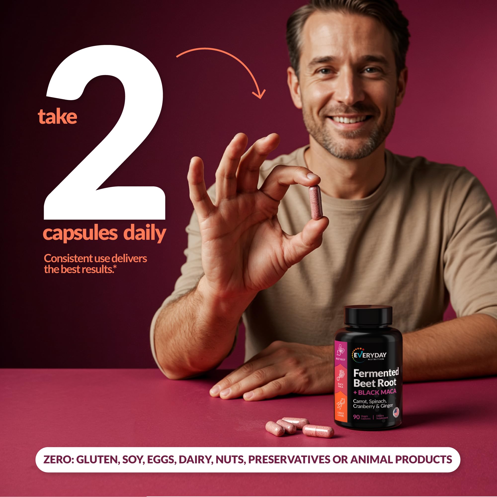 EVERYDAY NUTRITION Organic Fermented Beet Root & Black Maca Capsules with Carrot, Spinach, Cranberry & Ginger | Superfood for Energy, Stamina & Wellness | 90 Veggie Capsules | Made in USA EVERYDAY NUTRITION buy supplements canada