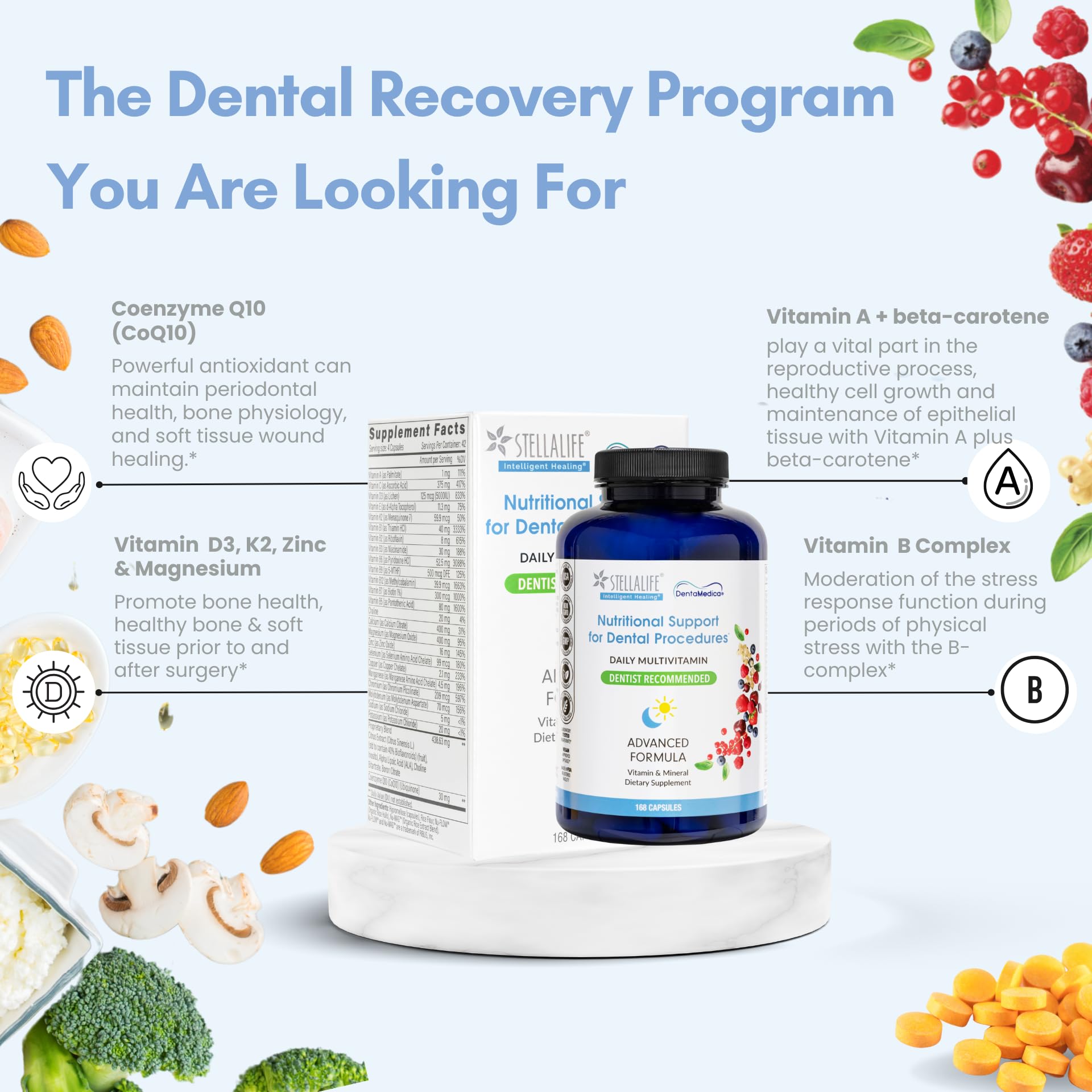 StellaLife DentaMedica Vegan Daily Multivitamin Nutritional Support for Faster Dental Surgery Recovery, VIT D3 K2 C B Zinc CoQ10 Magnesium, Healthy Bones & Gums, Non-GMO, GMP USA, 168 Capsules StellaLife buy supplements canada