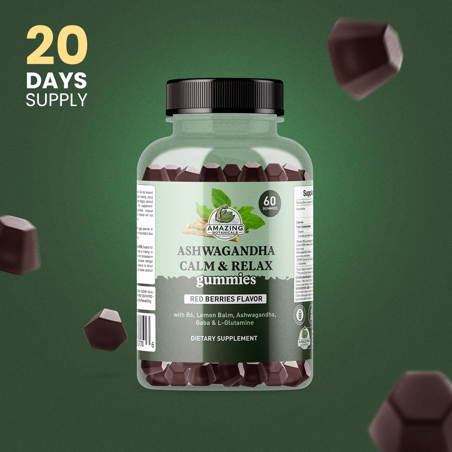 Ashwagandha Calm & Relax Gummies with Vitamin B6, Lemon Balm, GABA & L-Glutamine – 60 Gummies – Red Berries Flavor – Improve Sleep, Stress Relief & Mood – Vegan, Gluten-Free, Non-GMO Amazing Botanicals buy supplements canada