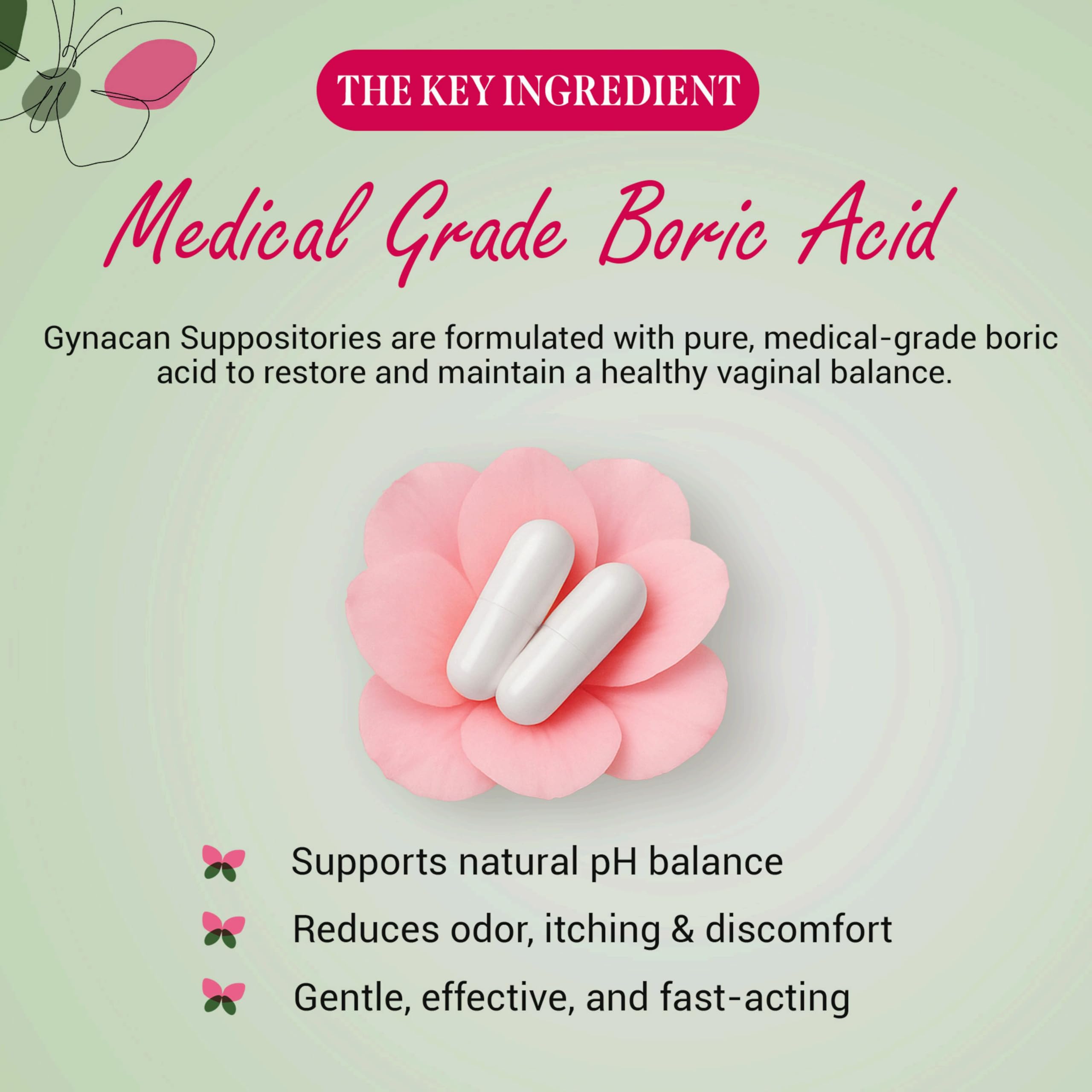 Gynacan Boric Acid Suppositories for Women - pH Balance Vaginal Treatment for Women Odor Prevention, Pure Formula, No-Mess Applicator, Gentle & Effective Gynacan buy supplements canada