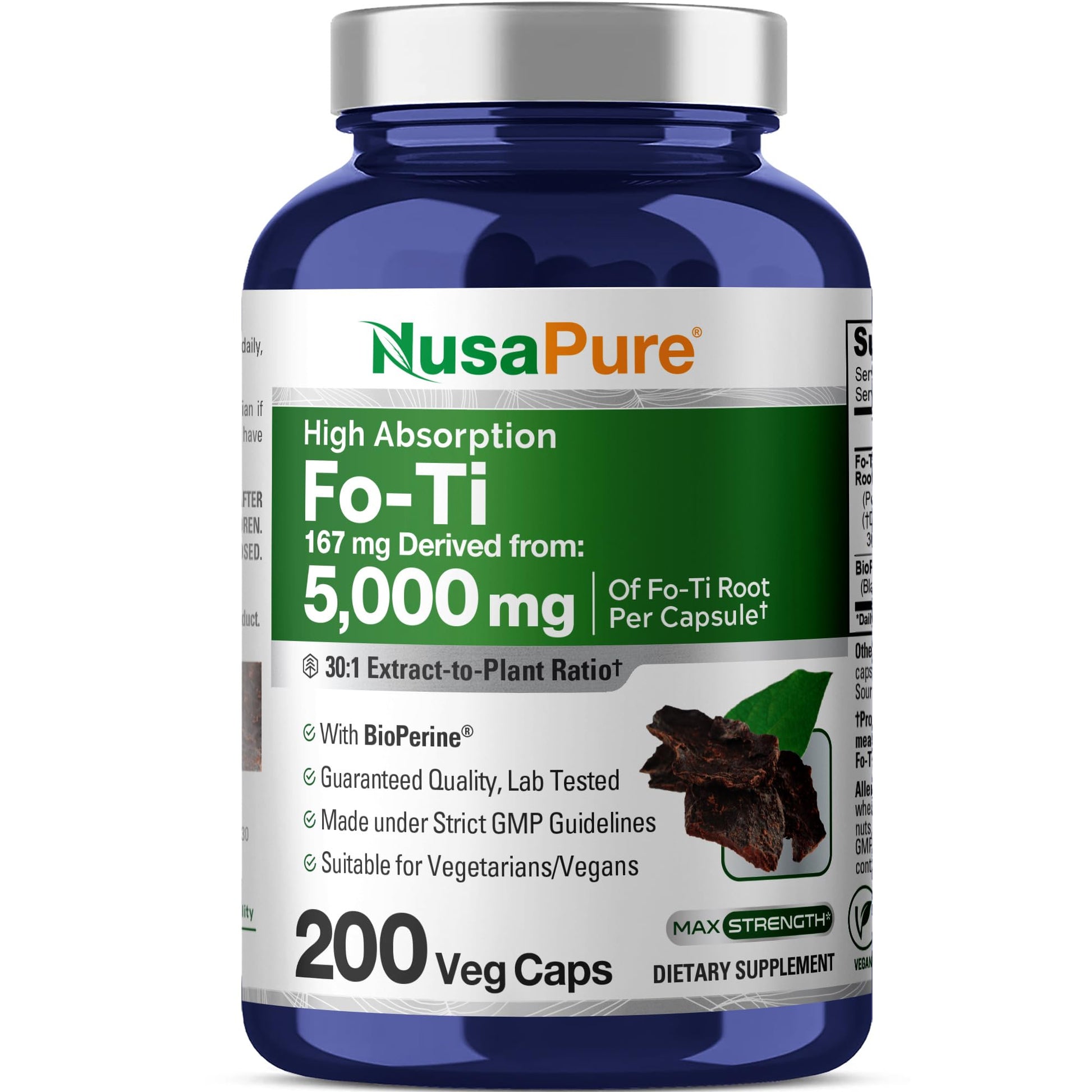 NusaPure Fo-Ti 30:1 Extract, 167 mg Equivalent to 5000mg per Veg Caps, 200 Count, Non-GMO, Vegan, Bioperine NusaPure buy supplements canada