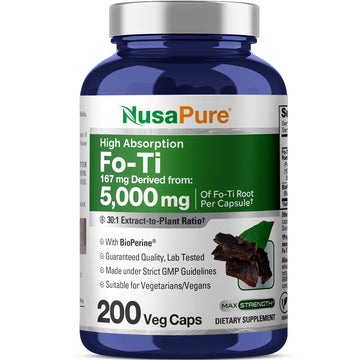 NusaPure Fo-Ti 30:1 Extract, 167 mg Equivalent to 5000mg per Veg Caps, 200 Count, Non-GMO, Vegan, Bioperine NusaPure buy supplements canada