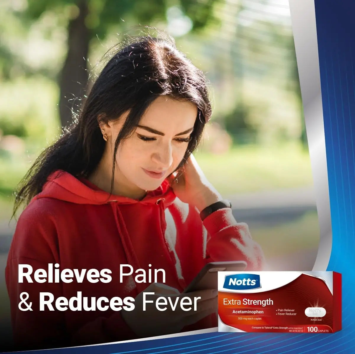 NOTTS Extra Strength 500 mg Caplets with Acetaminophen, Pain Reliever and Fever Reducer for Headache, Backache and Toothache, 100 Count NOTTS buy supplements canada