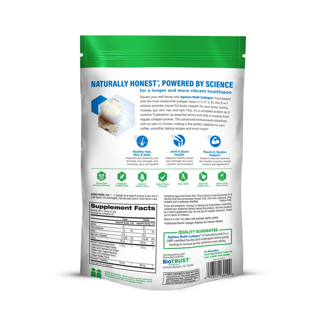 BioTrust Ageless Multi Collagen Peptides Powder - 5 Types (I, II, III, V, X) - Unflavored Collagen Powder for Women & Men - Hydrolyzed Protein BioTrust buy supplements canada