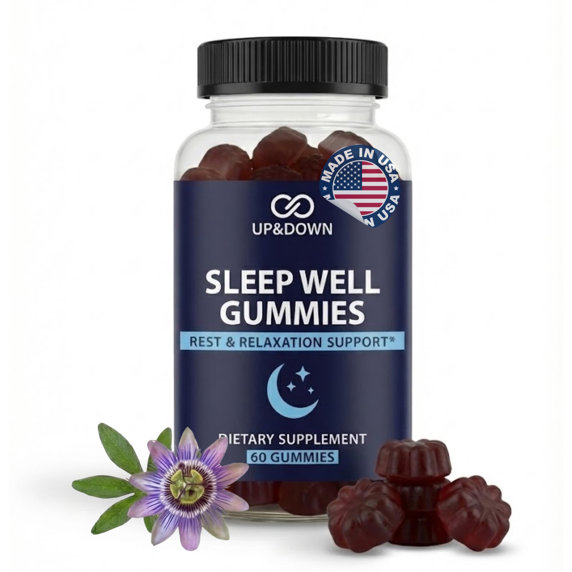 Up&Down Supplements Sleep Well Gummies | Deeper Sleep, Relaxation, Rest & Recovery Support | Melatonin, Vitamin B6 & Passionflower | Made in USA | Vegan, Non-GMO, Gluten Free | 60 Sleep Gummies Up&Down Supplements buy supplements canada