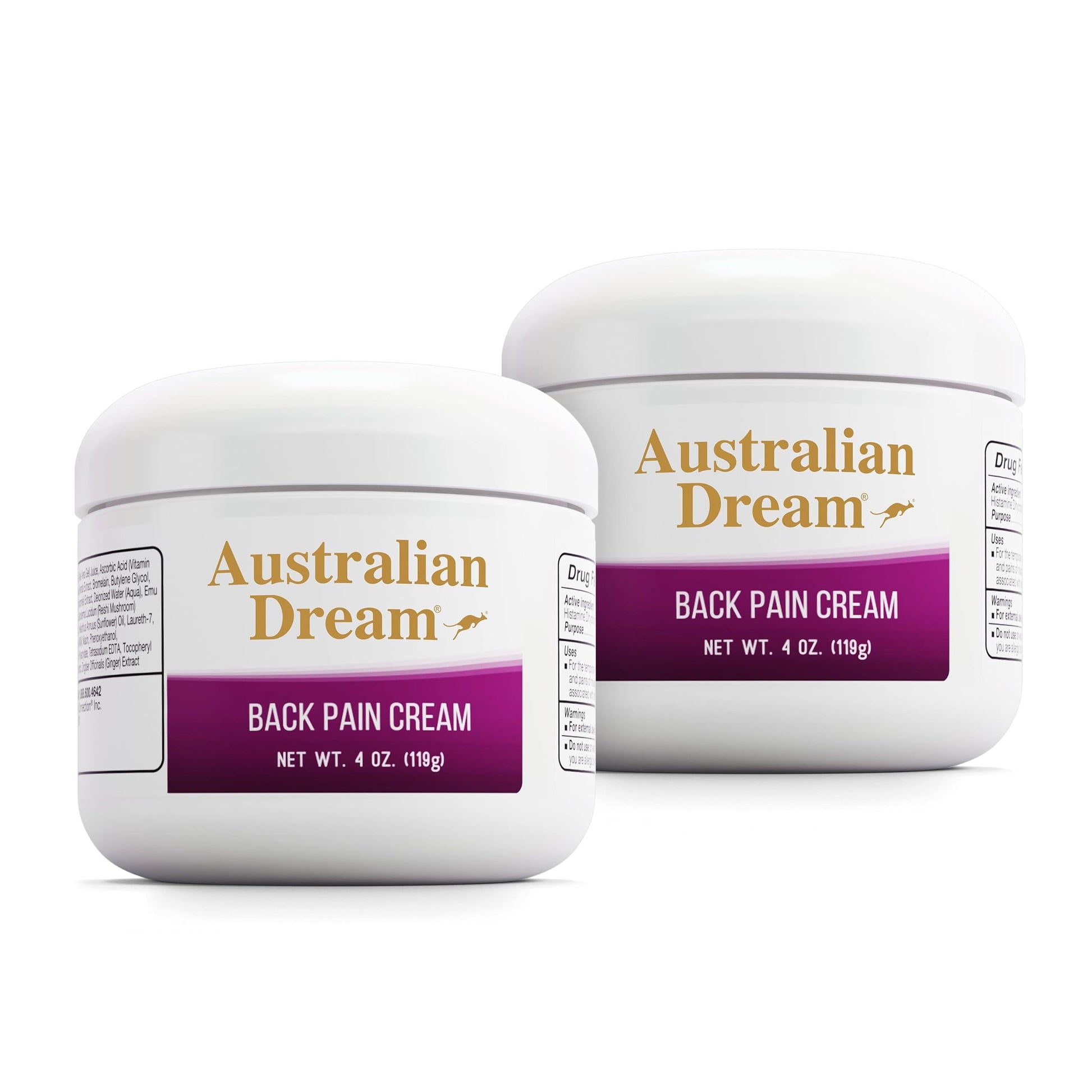 Australian Dream Back Pain Cream - Soothing, Non-Greasy Muscle Pain Relief Cream - Good for Neck, Back, Body, or Muscle Aches - 4 oz Jars (2 Pack) Australian Dream buy supplements canada