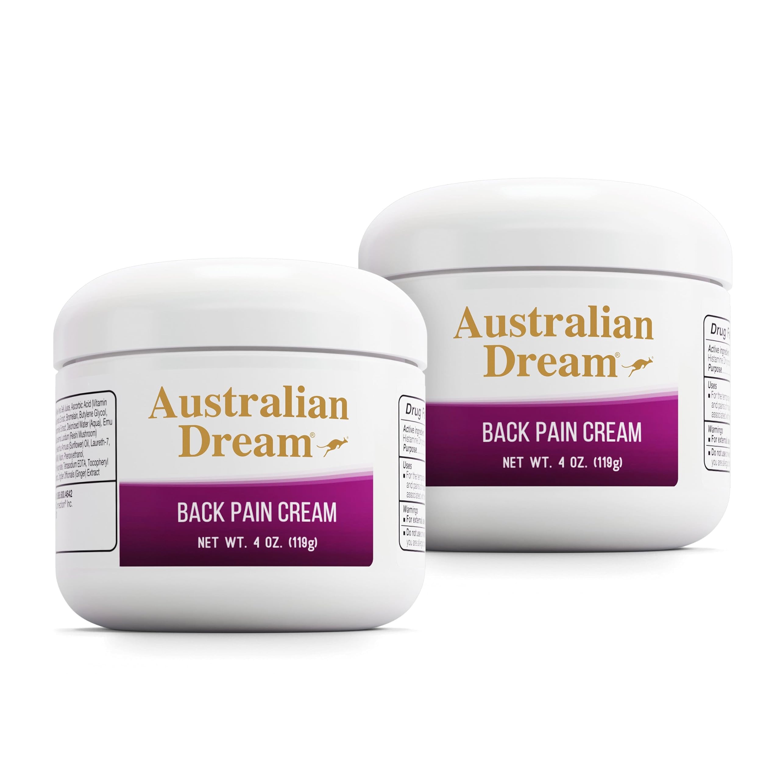 Australian Dream Back Pain Cream - Soothing, Non-Greasy Muscle Pain Relief Cream - Good for Neck, Back, Body, or Muscle Aches - 4 oz Jars (2 Pack) Australian Dream buy supplements canada
