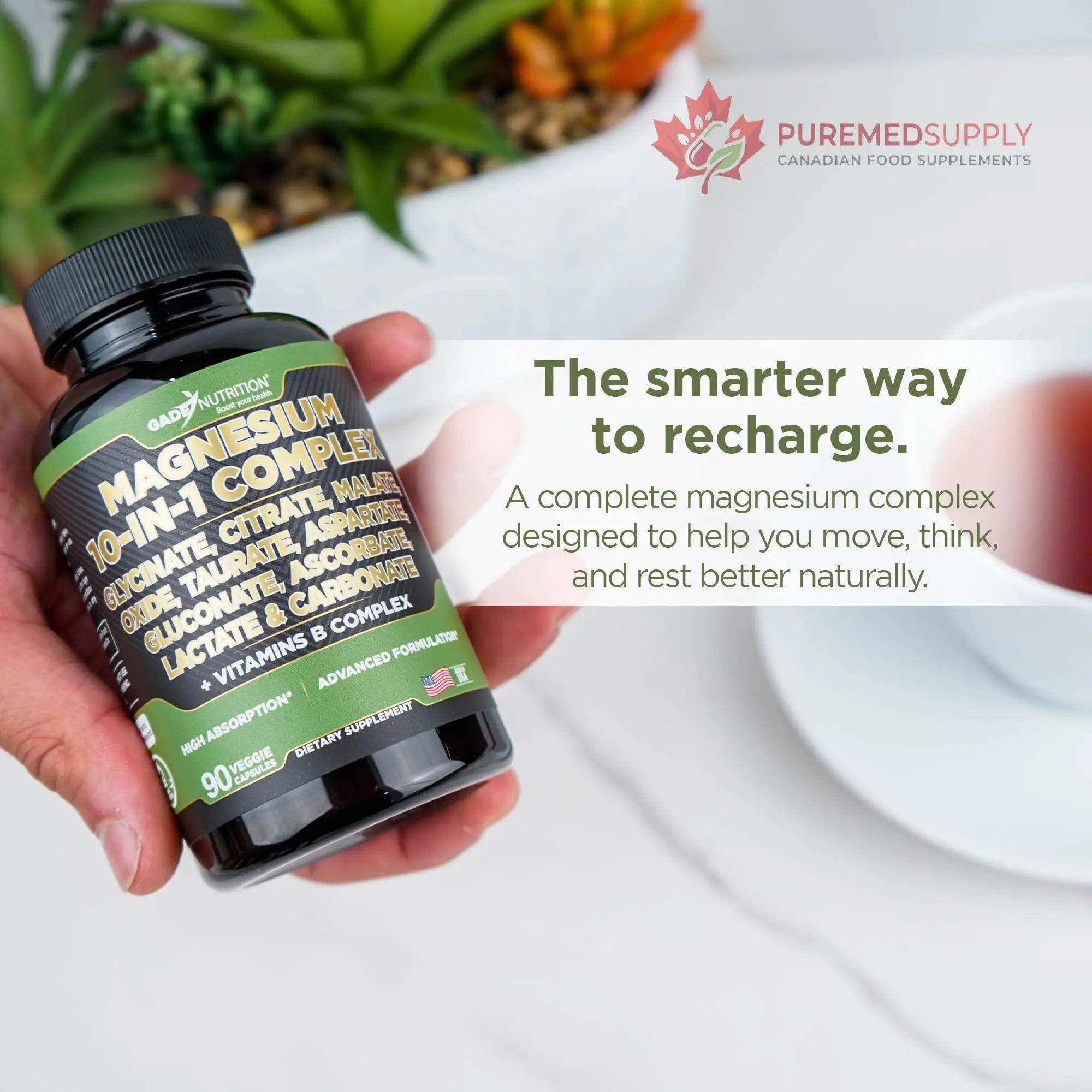 Gade Nutrition Magnesium Complex 10 in 1 - Glycinate, Citrate, Malate, Oxide, Taurate, Aspartate, Gluconate Ascorbate Lactate Carbonate Zinc Copper Manganese & Vitamins 90 Count GADE NUTRITION BOOST YOUR HEALTH buy supplements canada