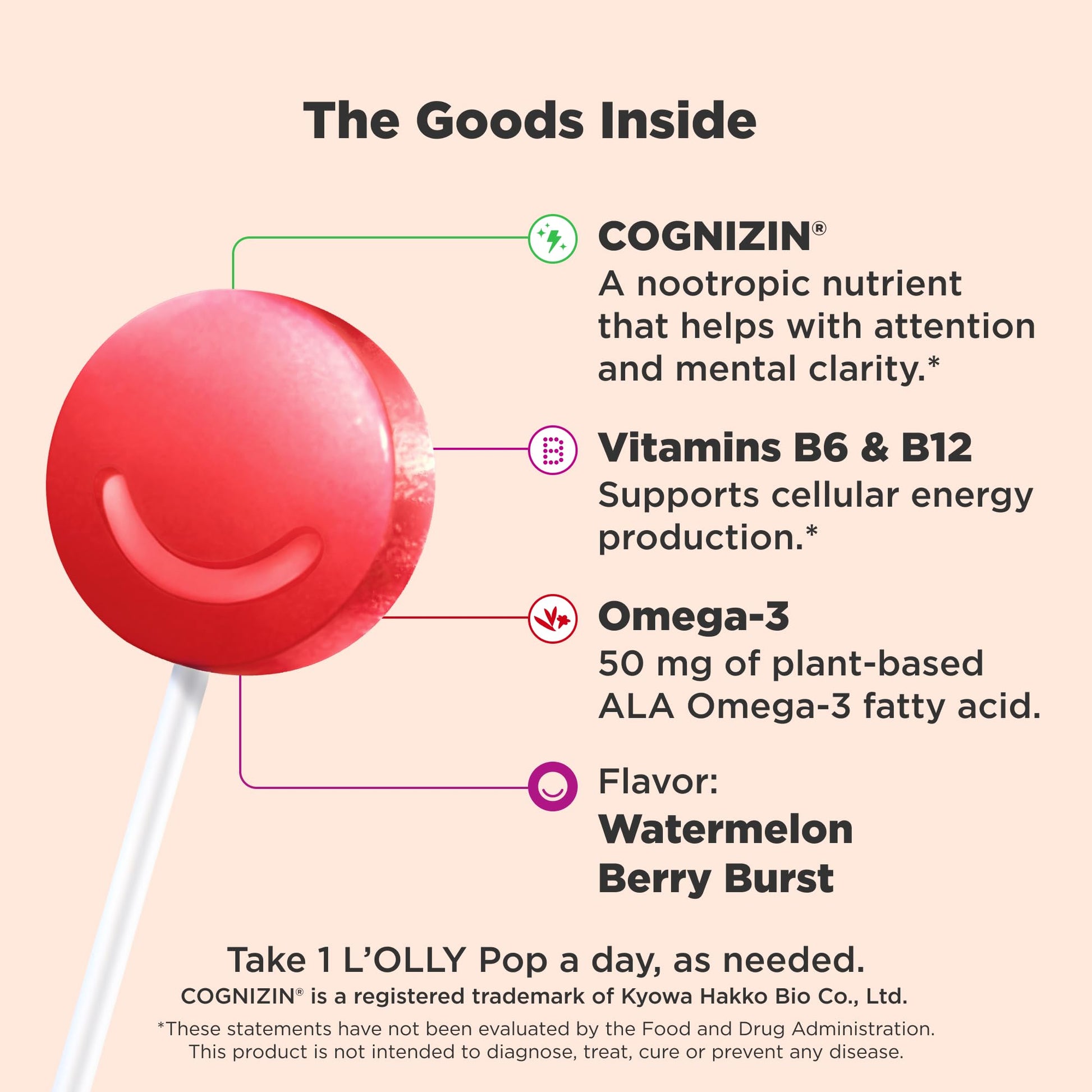 OLLY Focus Buddies L’OLLY Pops, Cognizin, Vitamins B6 and B12, Omega-3 ALA, Supports Focused Attention and Healthy Brain Function,* Kids 4+ Dietary Supplement, Watermelon Strawberry Flavored, 25 Count OLLY buy supplements canada