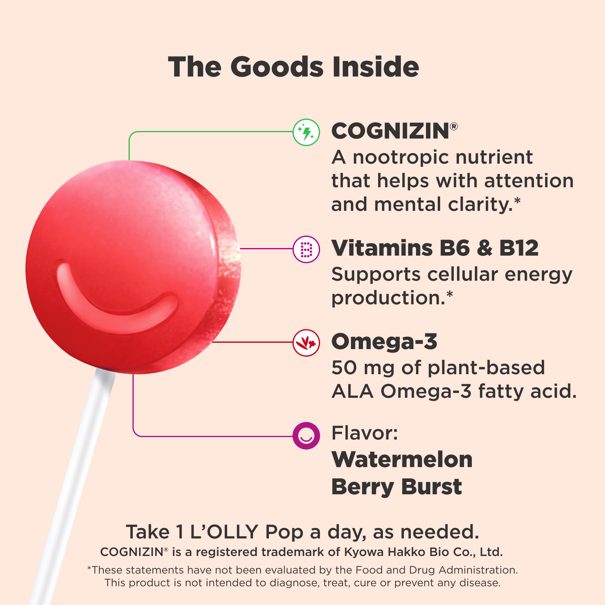 OLLY Focus Buddies L’OLLY Pops, Cognizin, Vitamins B6 and B12, Omega-3 ALA, Supports Focused Attention and Healthy Brain Function,* Kids 4+ Dietary Supplement, Watermelon Strawberry Flavored, 25 Count OLLY buy supplements canada