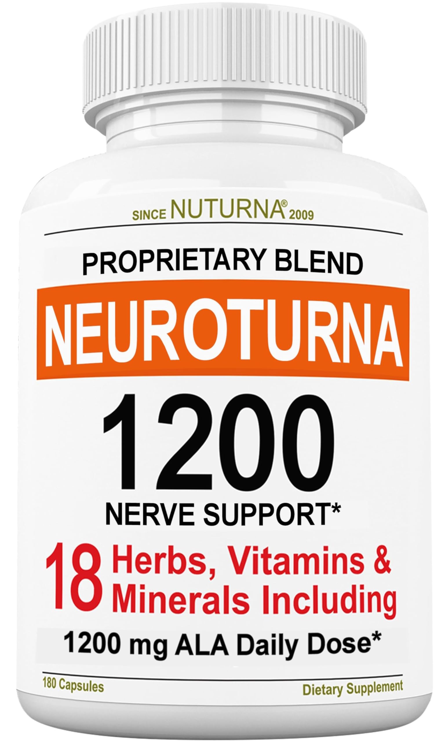 Neuroturna Support Supplement with 1200 mg Pure Alpha Lipoic Acid - Maximum Strength Formula with ALA + Vitamins + Minerals + Herbs - Best Natural Support - 180 Capsules Nuturna buy supplements canada