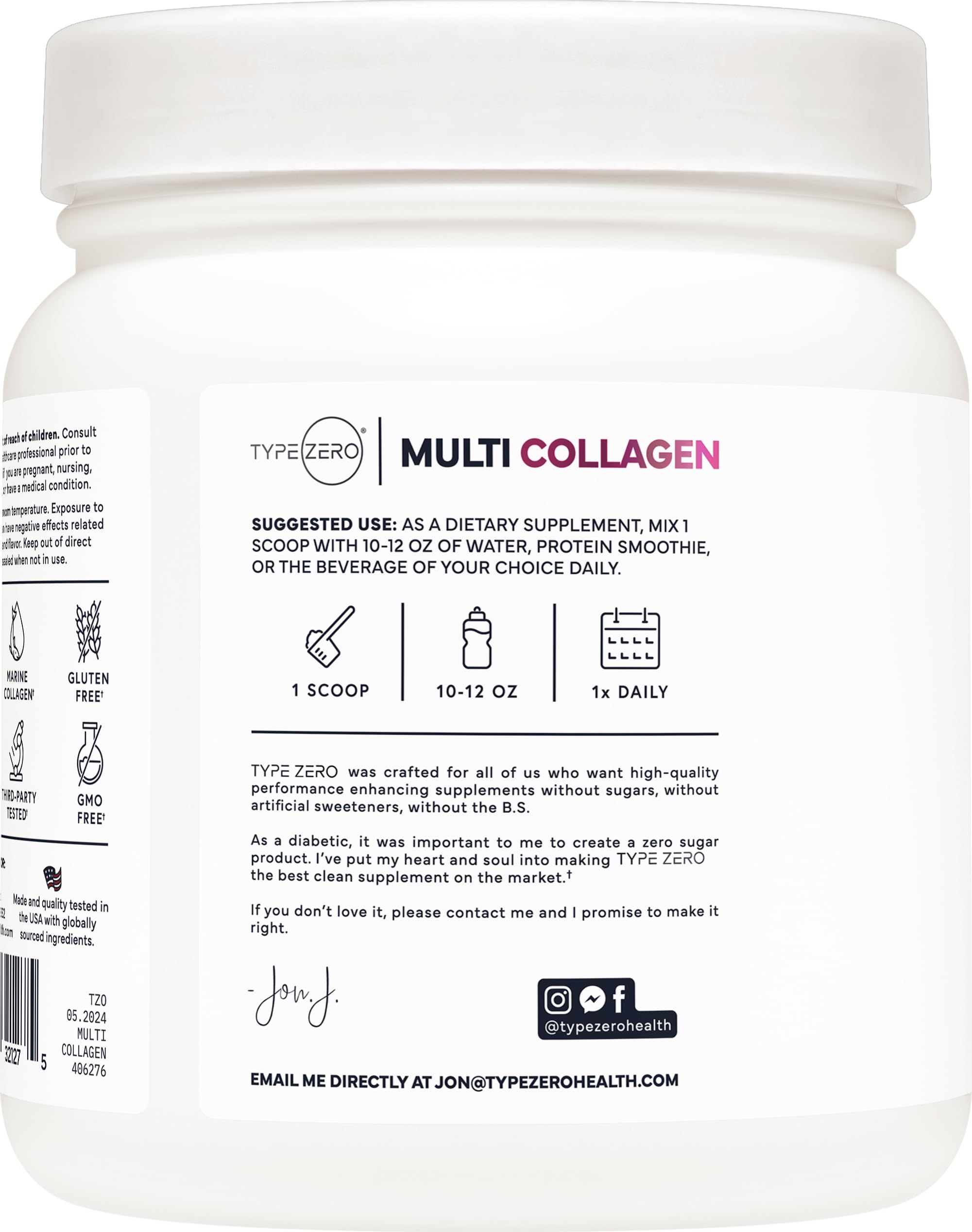 Type Zero Multi Collagen Powder 30 Servings (Unflavored) - Types I, II, III, V, & X Collagen Peptides + Hyaluronic Acid, VIT C, Biotin Type Zero buy supplements canada