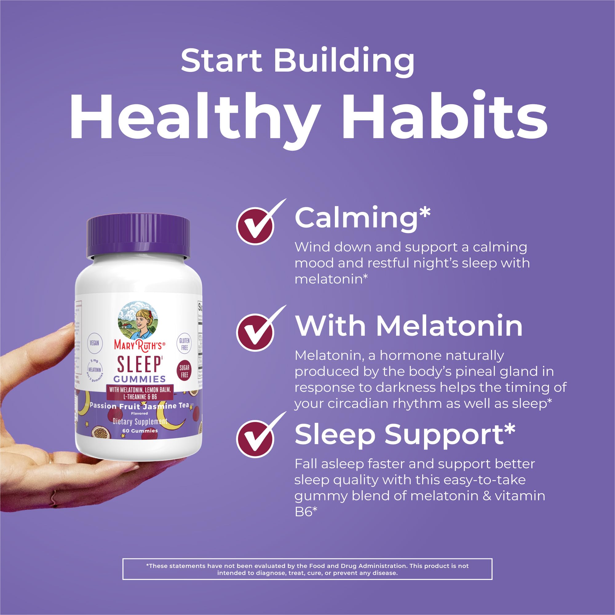 MaryRuth Organics Melatonin 5mg Sleep Gummy with L-Theanine | Lemon Balm | Vitamin B6 | Sugar-Free | Relaxation | Vegan | Non-GMO | Gluten Free | 60 Count MARYRUTH'S buy supplements canada