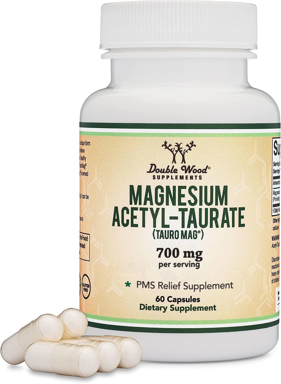 Magnesium Acetyl-Taurate (ATA MG, TauroMag) Novel and Patented Form of Magnesium for PMS and Cramp Relief (60 Capsules, 350mg) PMS Relief Magnesium Supplement by Double Wood Supplements Double Wood Supplements buy supplements canada