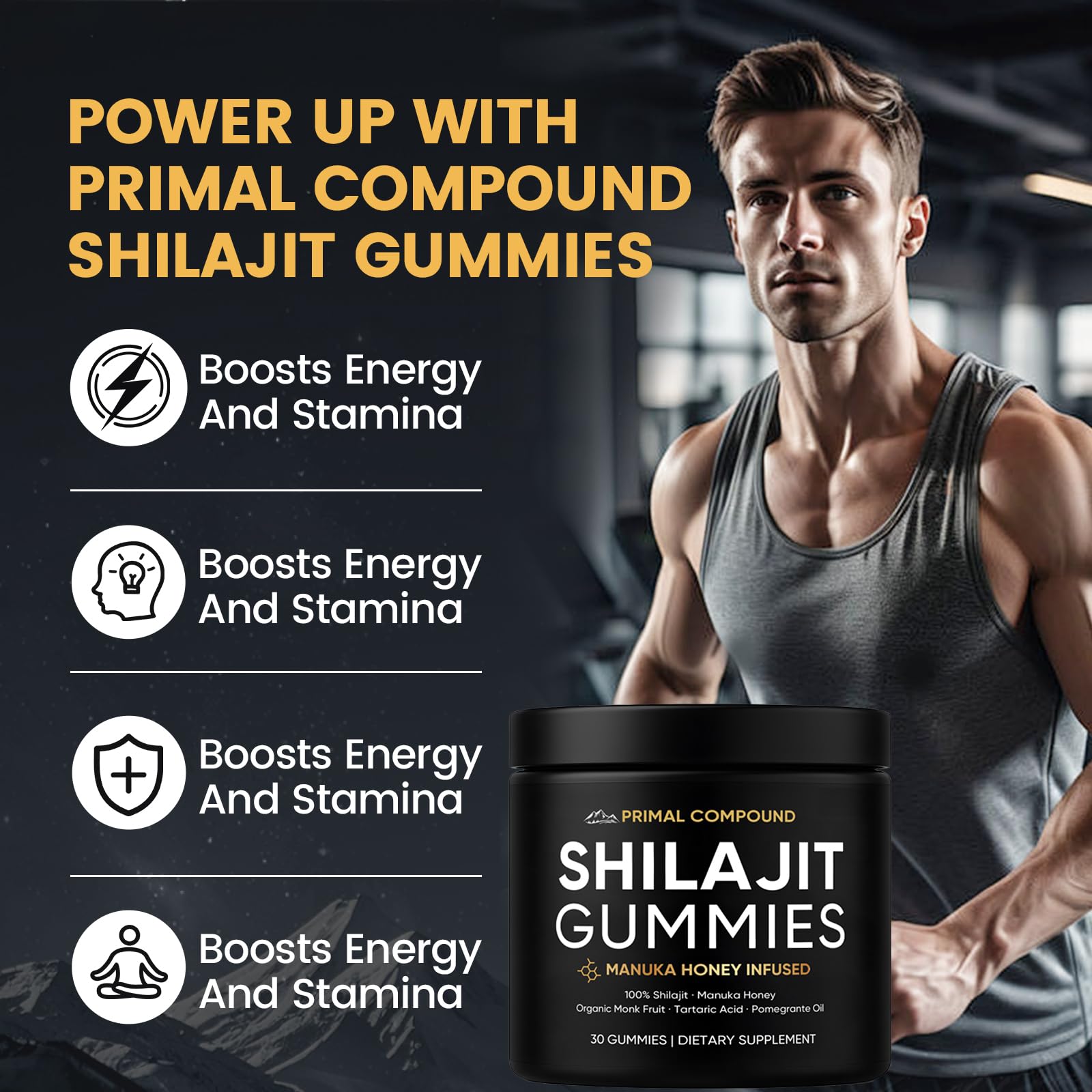 TOGOLIUN Primal Compound Shilajit Gummies for Men,with Manuka Honey, Organic Monk Fruit & Fulvic Acid, Shilajit Gummies Energy Supplements, 30 Gummies TOGOLIUN buy supplements canada