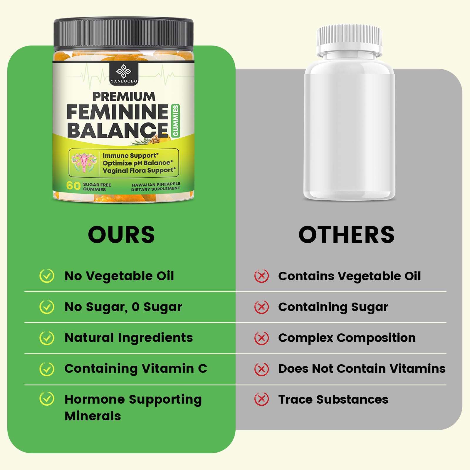 YANLUOBO Feminine Balance Probiotic Gummies - Women's Vaginal Health Support | PH Balance & Odor, Flora, Immune Support | Probiotics for Women, Vegan Pineapple Flavor, 60 Count YANLUOBO buy supplements canada