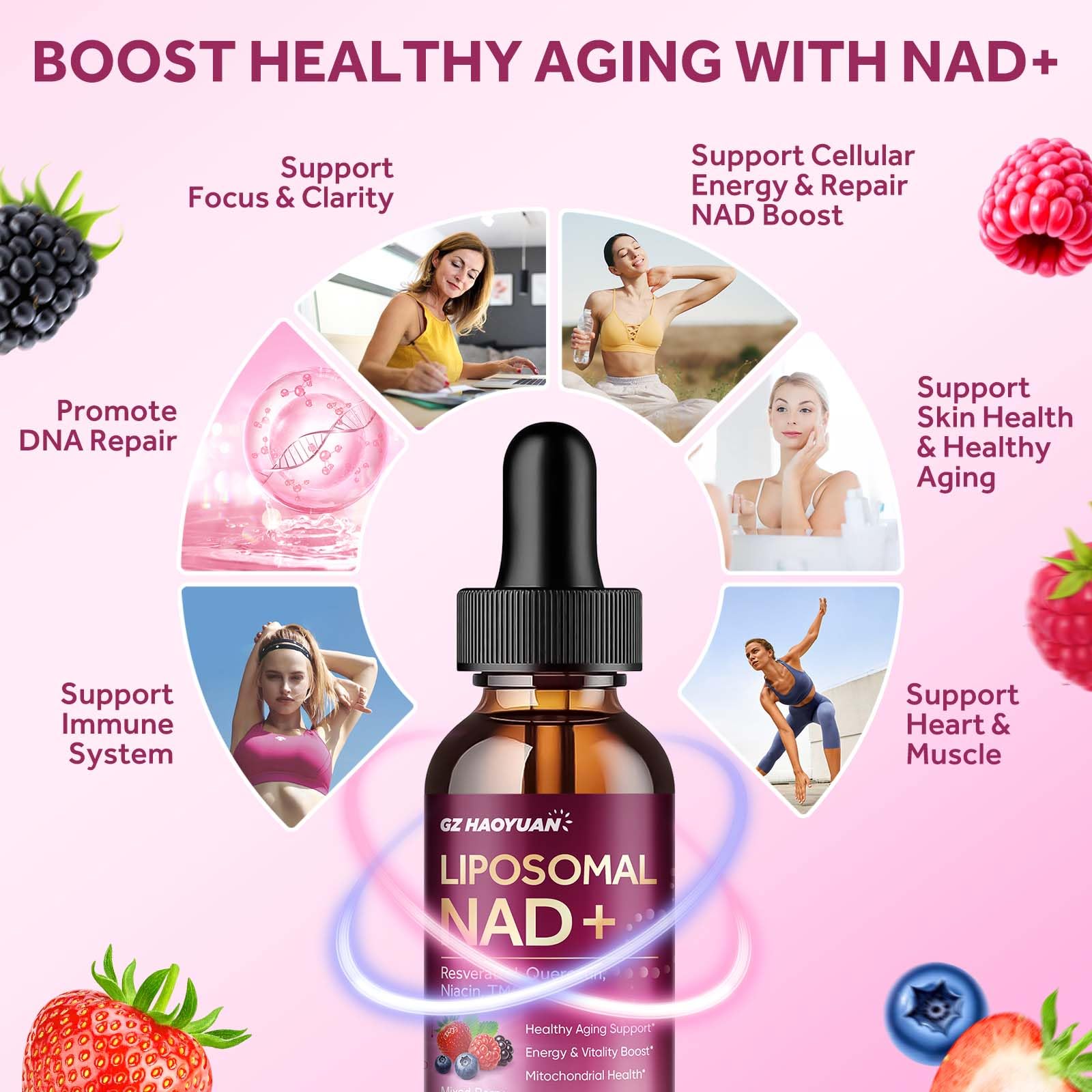 Liposomal NAD Supplement - 1200mg NAD+ Liquid Drops for Women & Men with Nicotinamide, Resveratrol, Quercetin, TMG, Black Pepper Extract - Brain & Cellular Mitochondrial Health, Anti-Aging, Longevity GZ HAOYUAN buy supplements canada