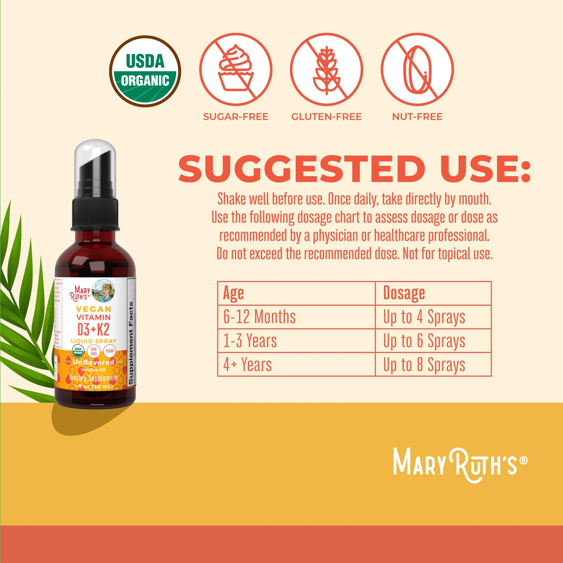 MaryRuth's Organic D3 + K2 Spray for Adults & Kids for Bone Health | Vitamin D3 as Cholecalciferol | Vitamin K2 | Immunity | Mineral Absorption | Heart Health | Vegan | Non-GMO | Gluten Free | 1 Fl Oz MARYRUTH'S buy supplements canada