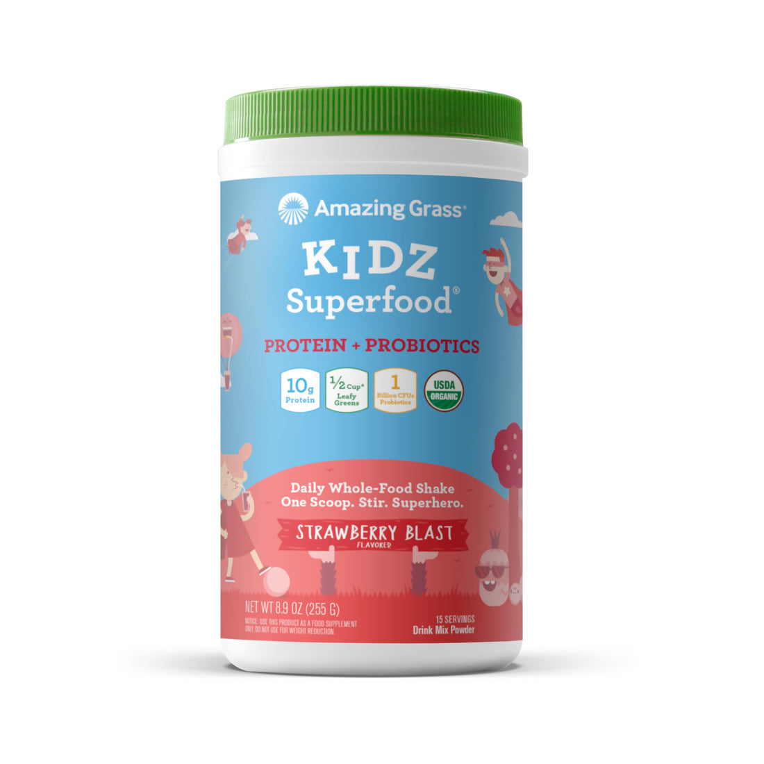 Amazing Grass Kidz Superfood: Vegan Protein & Probiotics for Kids with Beet Root Powder & 1/2 Cup of Leafy Greens, Strawberry Blast, 15 Servings Amazing Grass buy supplements canada