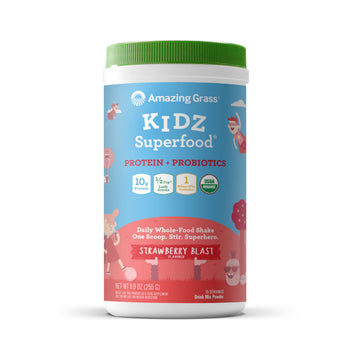 Amazing Grass Kidz Superfood: Vegan Protein & Probiotics for Kids with Beet Root Powder & 1/2 Cup of Leafy Greens, Strawberry Blast, 15 Servings Amazing Grass buy supplements canada