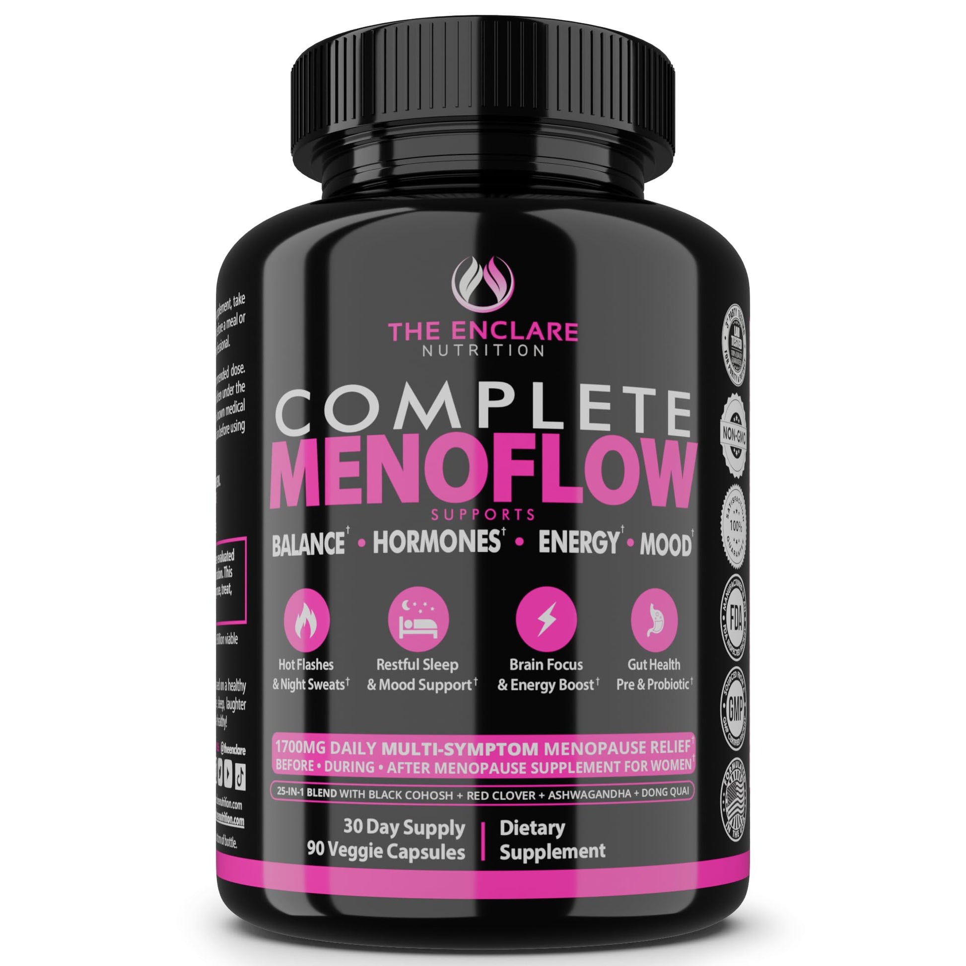 Menopause Supplement for Women – Complete MenoFlow 1700mg Daily Multi-Symptom Support, Hot Flash Relief, Hormone Balance, Mood & Energy, with Black Cohosh, Red Clover & Ashwagandha – 90 Veggie Caps THE ENCLARE NUTRITION buy supplements canada