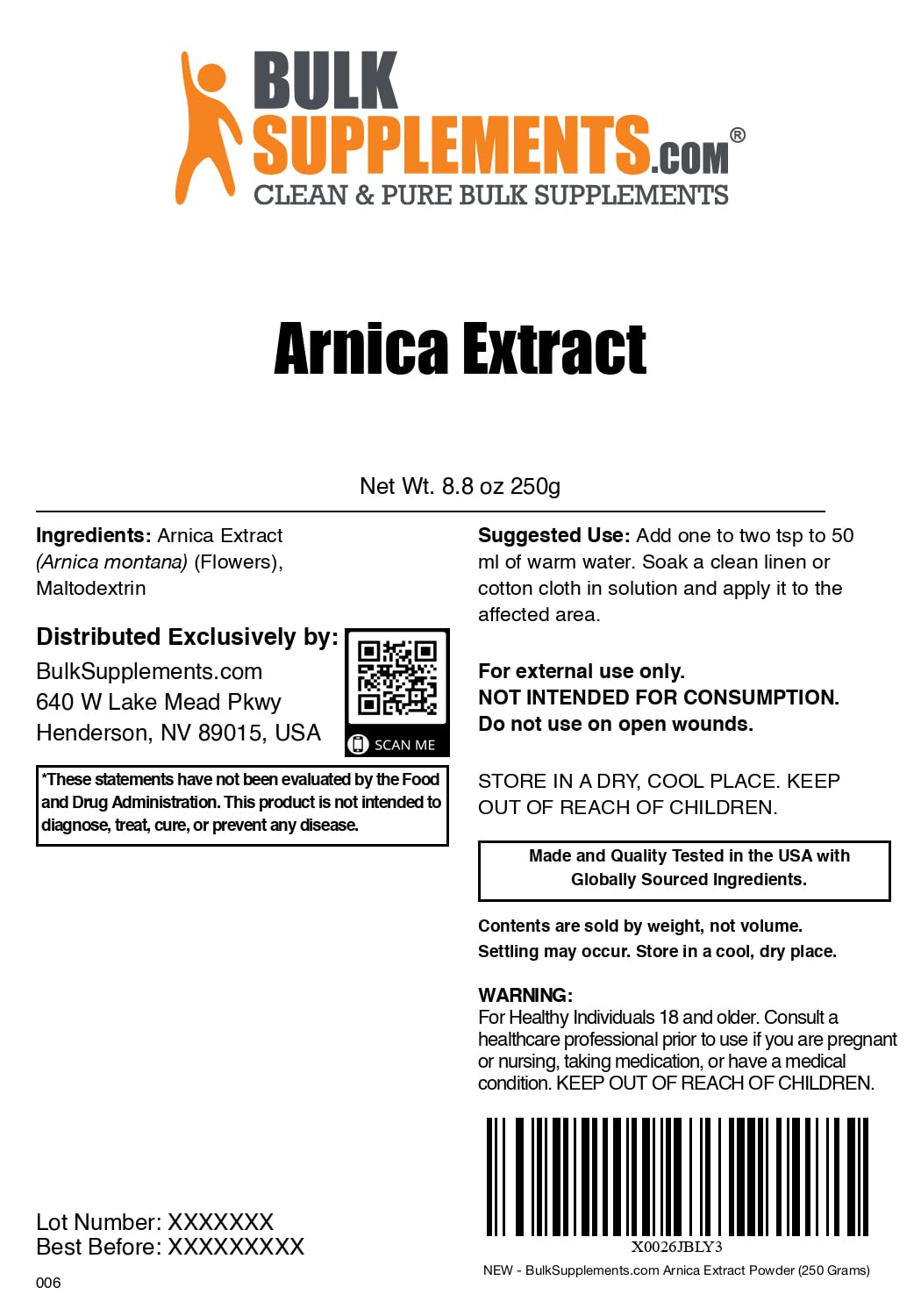 BulkSupplements.com Arnica Extract Powder - Herbal Supplement, from Dried Arnica Flowers, Servings Vary Per Use, 250g (8.8 oz) (Pack of 1) BulkSupplements buy supplements canada