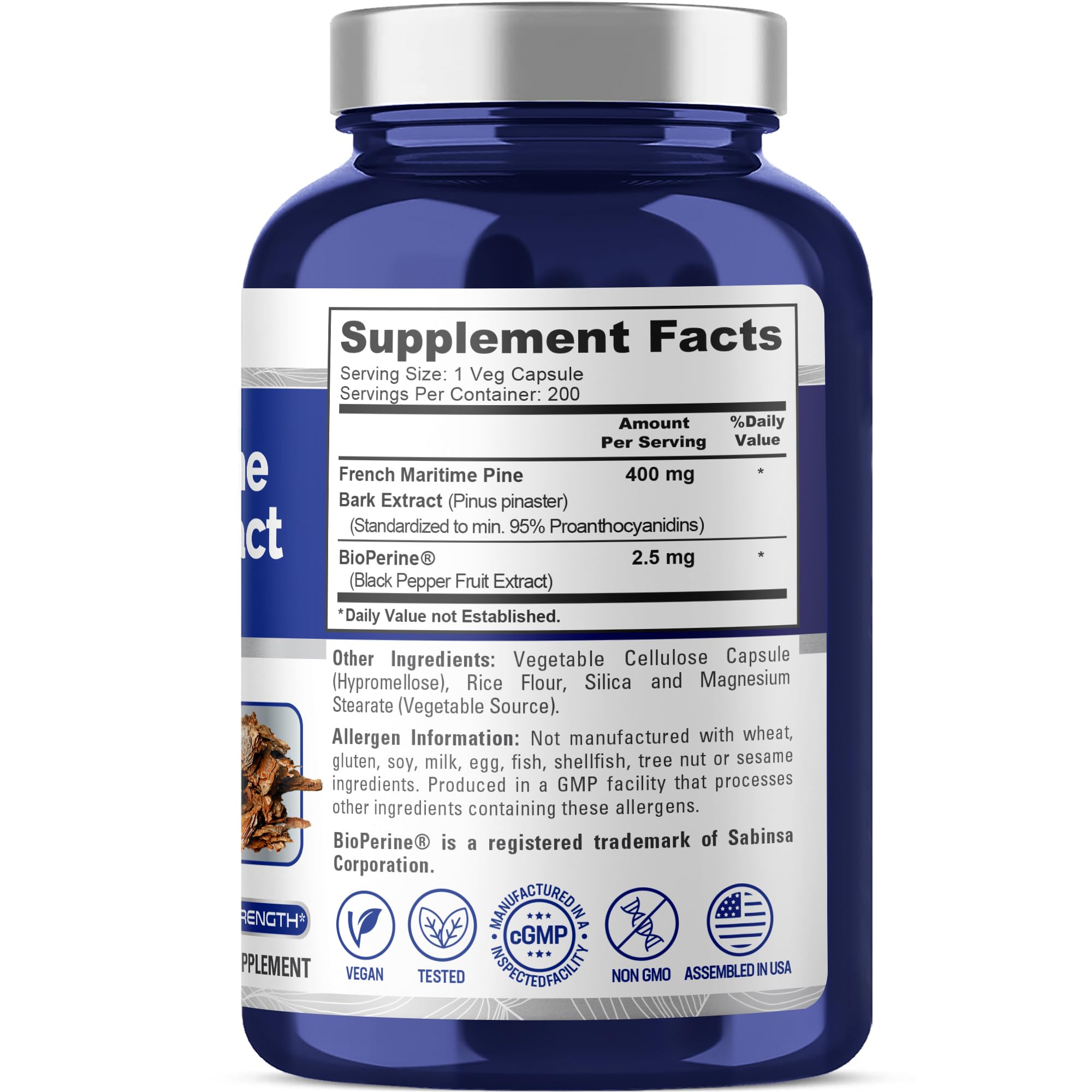 NusaPure French Maritime Pine Bark Extract 400mg per Veggie Caps 200-Day Supply Bioperine Non-GMO Vegan NusaPure buy supplements canada