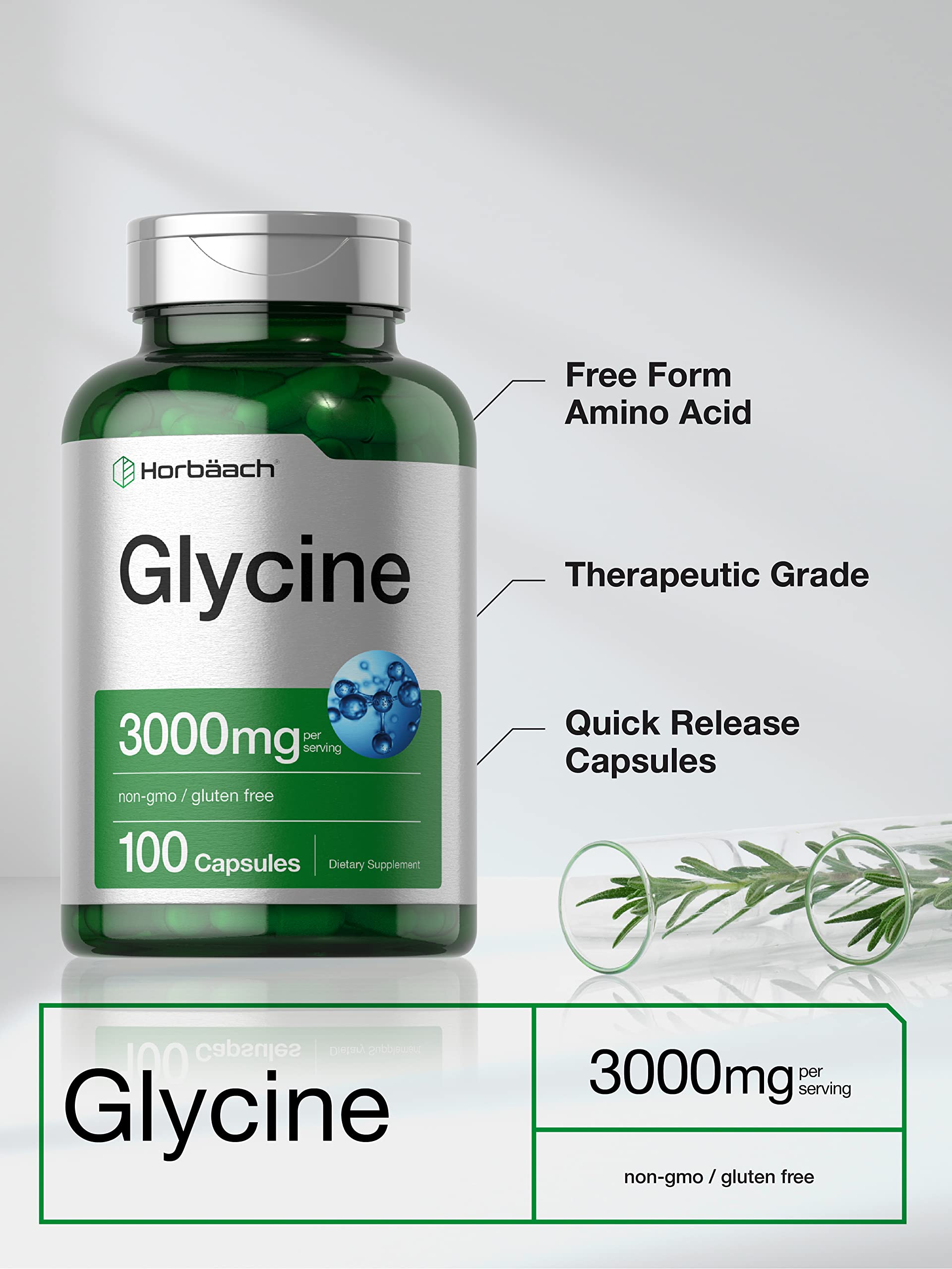 Glycine 3000 mg 100 Capsules | Non-GMO, Gluten Free Glycine Supplement | by Horbaach Horbäach buy supplements canada