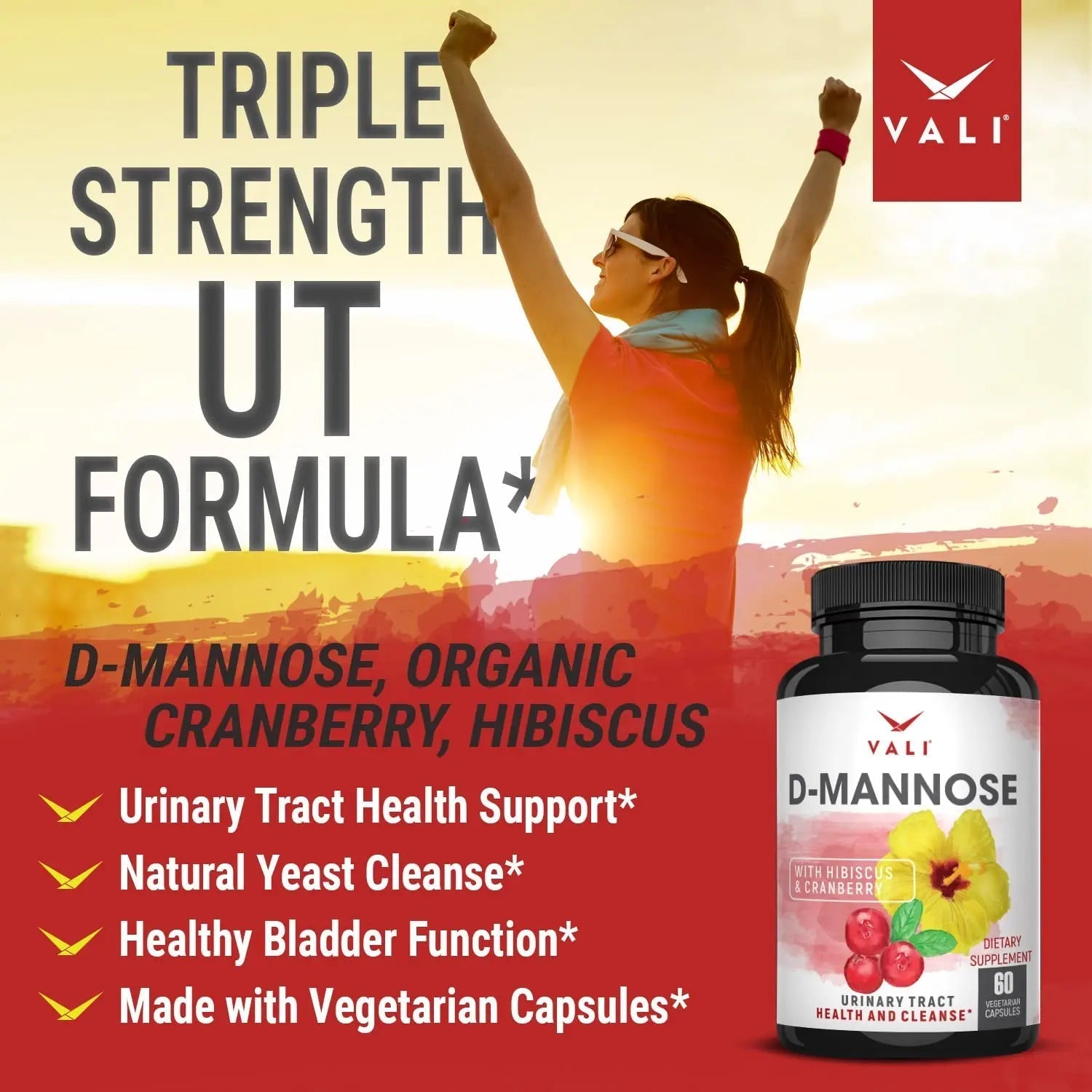 VALI D-Mannose 1000mg Urinary Tract Health Formula. Organic Cranberry Fruit Powder & Hibiscus. Healthy Bladder, Natural Cleanse, Fast Detox Flush, Herbal UT Function Support Pills. 60 Veggie Capsules VALI buy supplements canada
