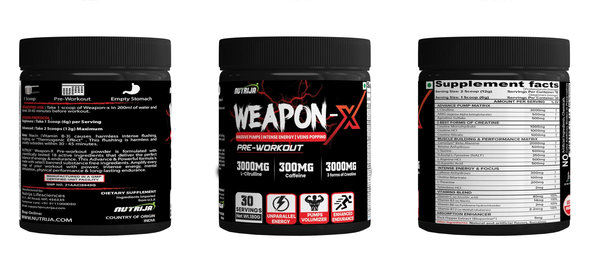 NutriJa Weapon-X Pre-Workout Powder with 21 Active Ingredients - 3 Best Forms of Creatine NutriJa buy supplements canada