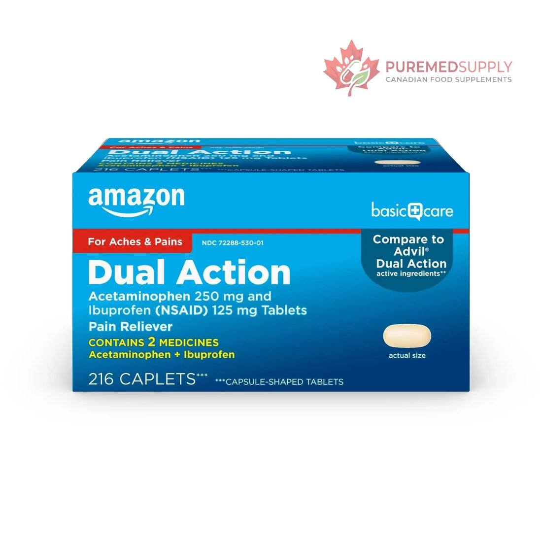 Amazon Basic Care Dual Action Acetaminophen 250 mg and Ibuprofen (NSAID) 125 mg Tablets, Pain Reliever for Headache, Backache, Menstrual Pain, Arthritis Pain Relief, 216 Count Amazon Basic Care buy supplements canada