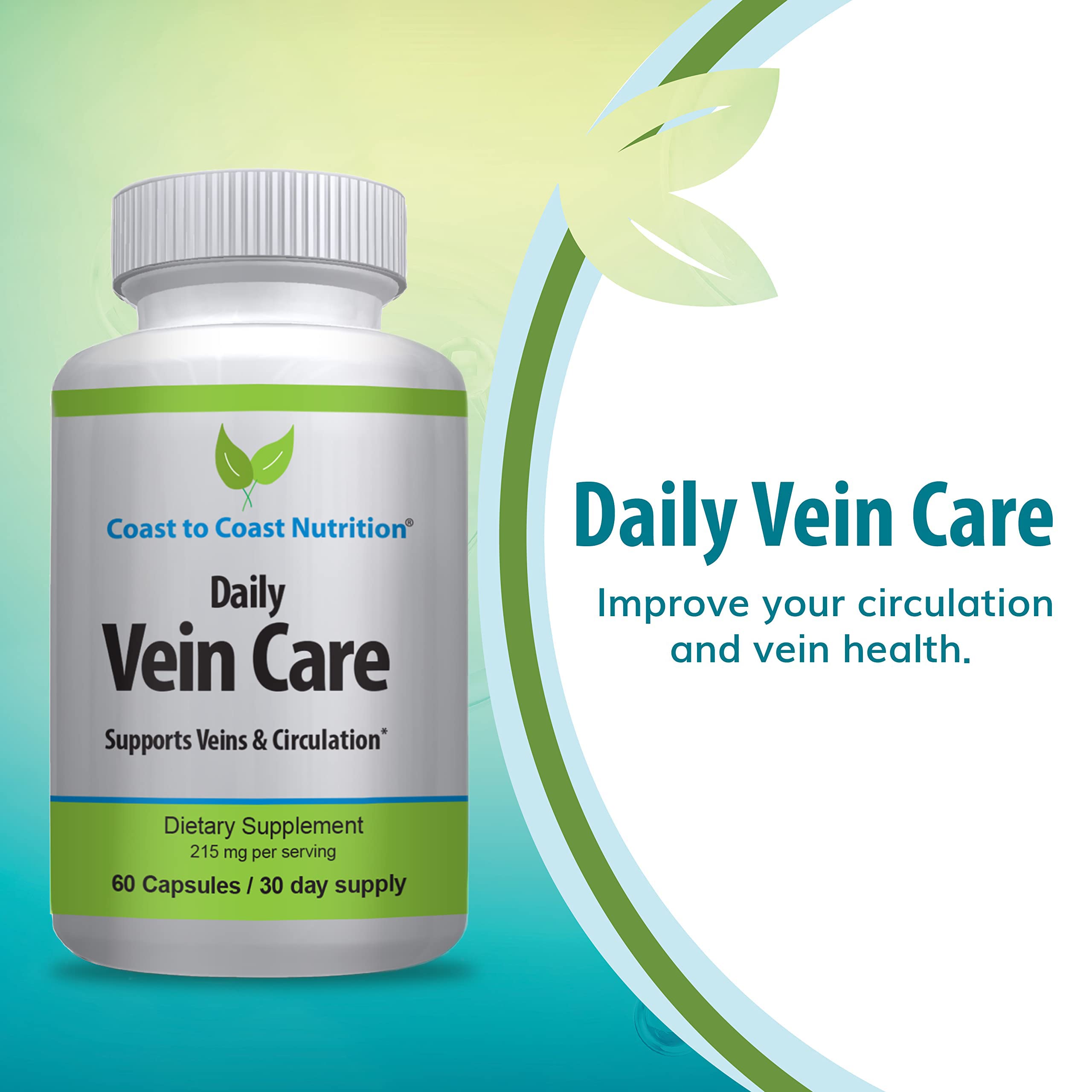 Coast to Coast Nutrition Daily Vein Care Supplement Capsules — Circulation Formula with a Natural Blend of Calcium, Vitamin D3, Vitamin K2 Plus BioPerine for Max Absorption Vein Formula — 60 Capsules Coast to Coast Nutrition buy supplements canada