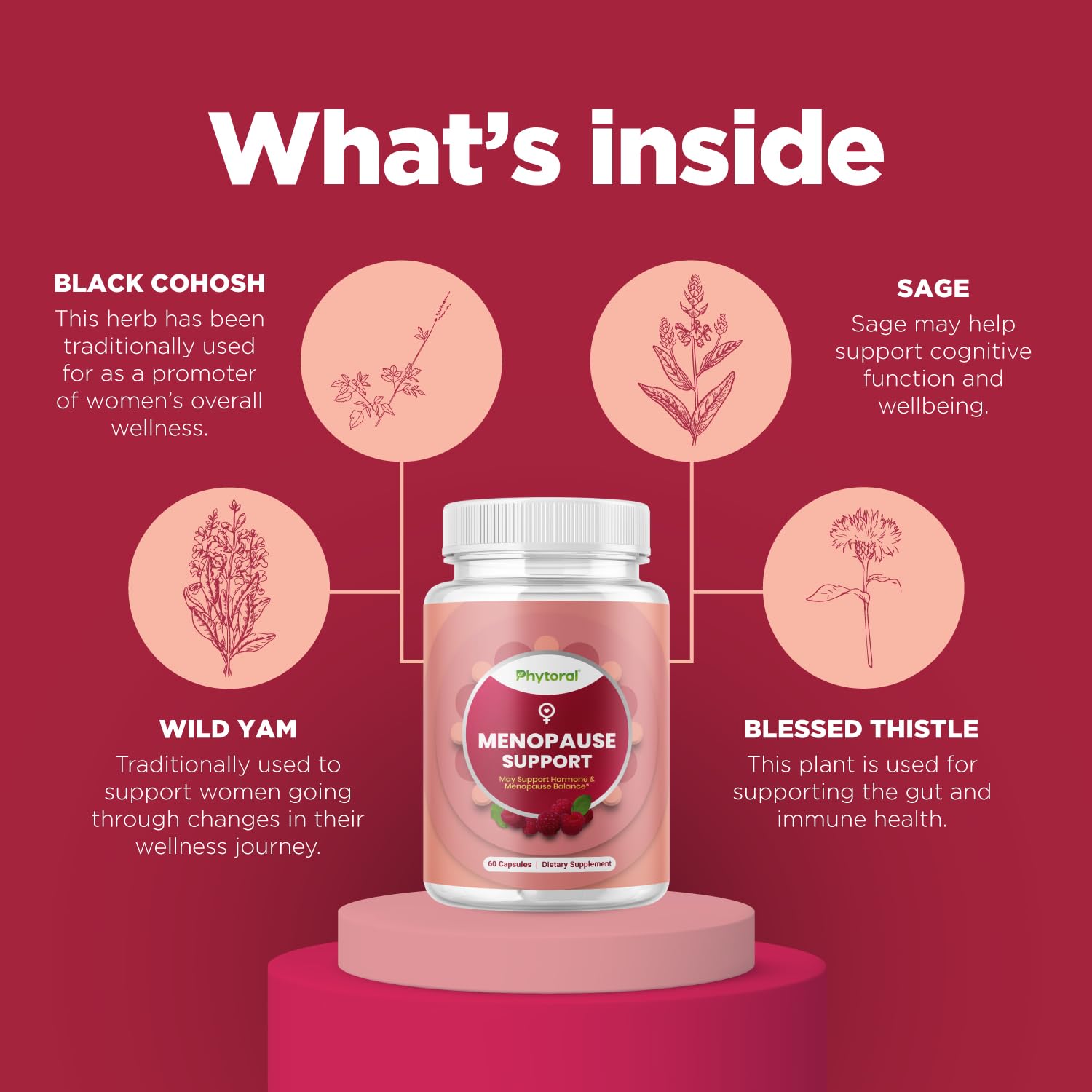 Phytoral Complete Herbal Menopause Supplement for Women - Female Hormone Balance Capsules for Night Sweats Hot Flashes & Mood Swings with Dong Quai, Chaste Berry & Black Cohosh Root - 60 Count Pack Phytoral buy supplements canada