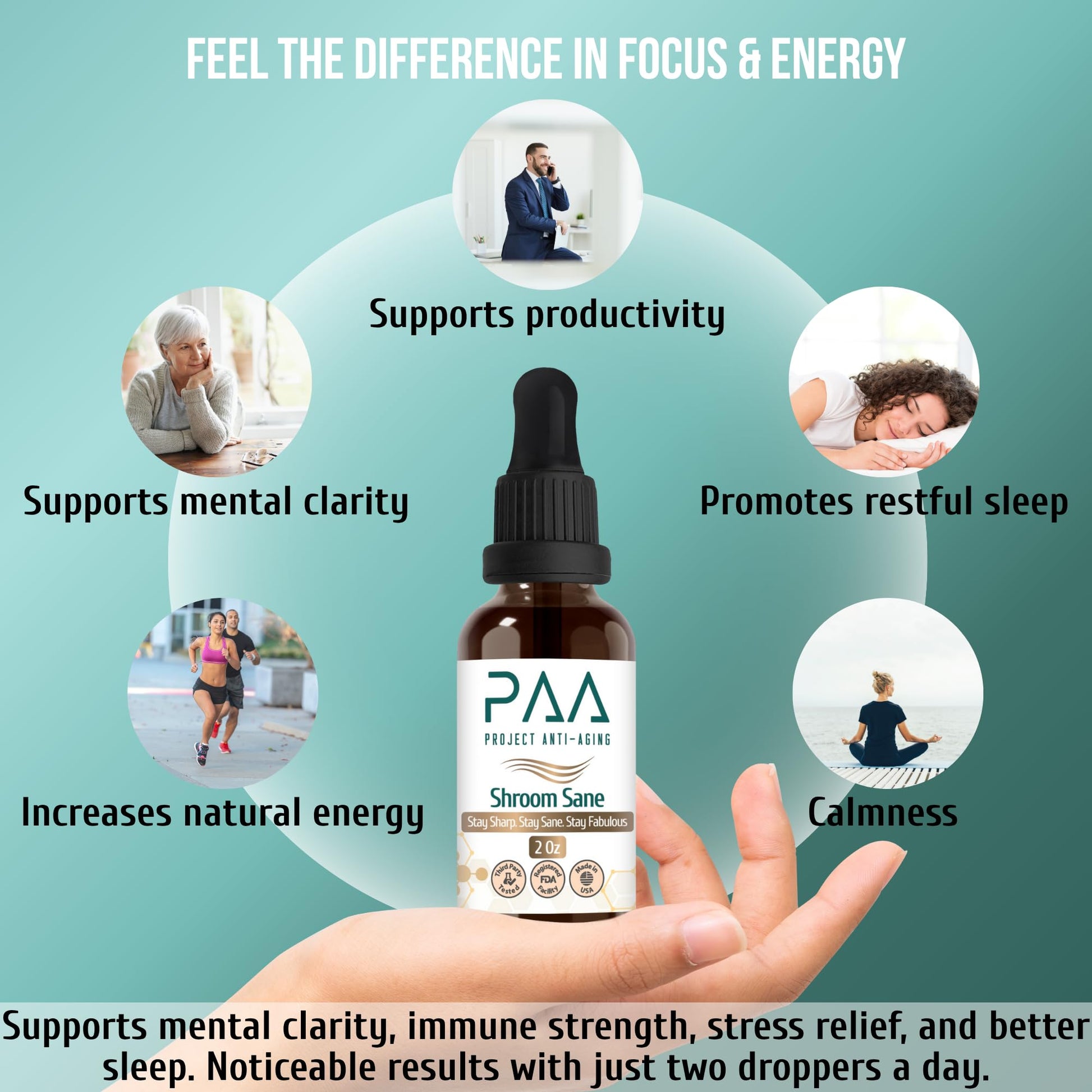 Project Anti-Aging Shroom Sane Liquid Drops with Lion’s Mane Mushroom Supplement Drops – 8 Mushroom Complex Tincture with Reishi, Cordyceps, Turkey Tail & Magnesium – USDA Organic, Vegan, Project Anti-Aging buy supplements canada