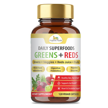 Organic Veda Super Greens & Reds Capsules - Organic Superfoods, Daily Greens, Red Juice, Fruits & Vegetables Supplement - Papaya Enzymes, Digestive Herbs, Bromelain, Antioxidants - 120 Veggie Capsules Organic Veda buy supplements canada