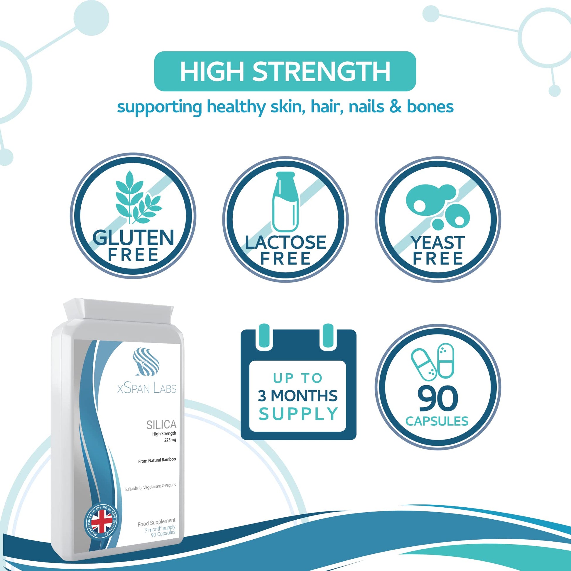 Silica 225mg – 90 Capsules - A Potent Highly Bioavailable Form - Naturally Sourced from Bamboo Extract - One-A-Day Vegan Capsules to Support Healthy Hair, Nails and Skin - Made in The UK Xspan Labs buy supplements canada