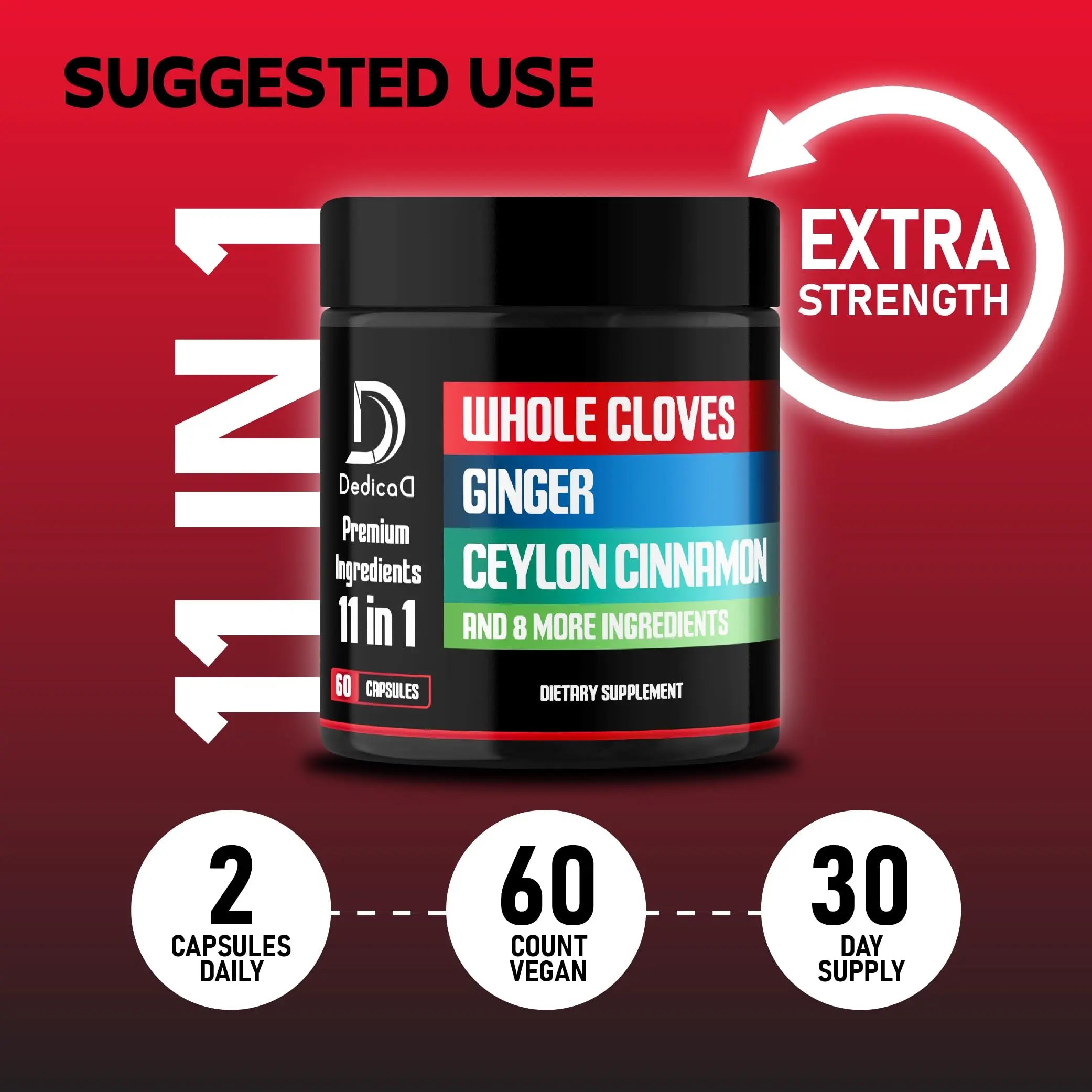 DEDICAD 11in1 Cloves Supplement with Ginger, Ceylon Cinnamon and 8 Other More - Digestive, Immune System, Mood Support - 60 Capsules - 30 Days Supply DEDICAD buy supplements canada
