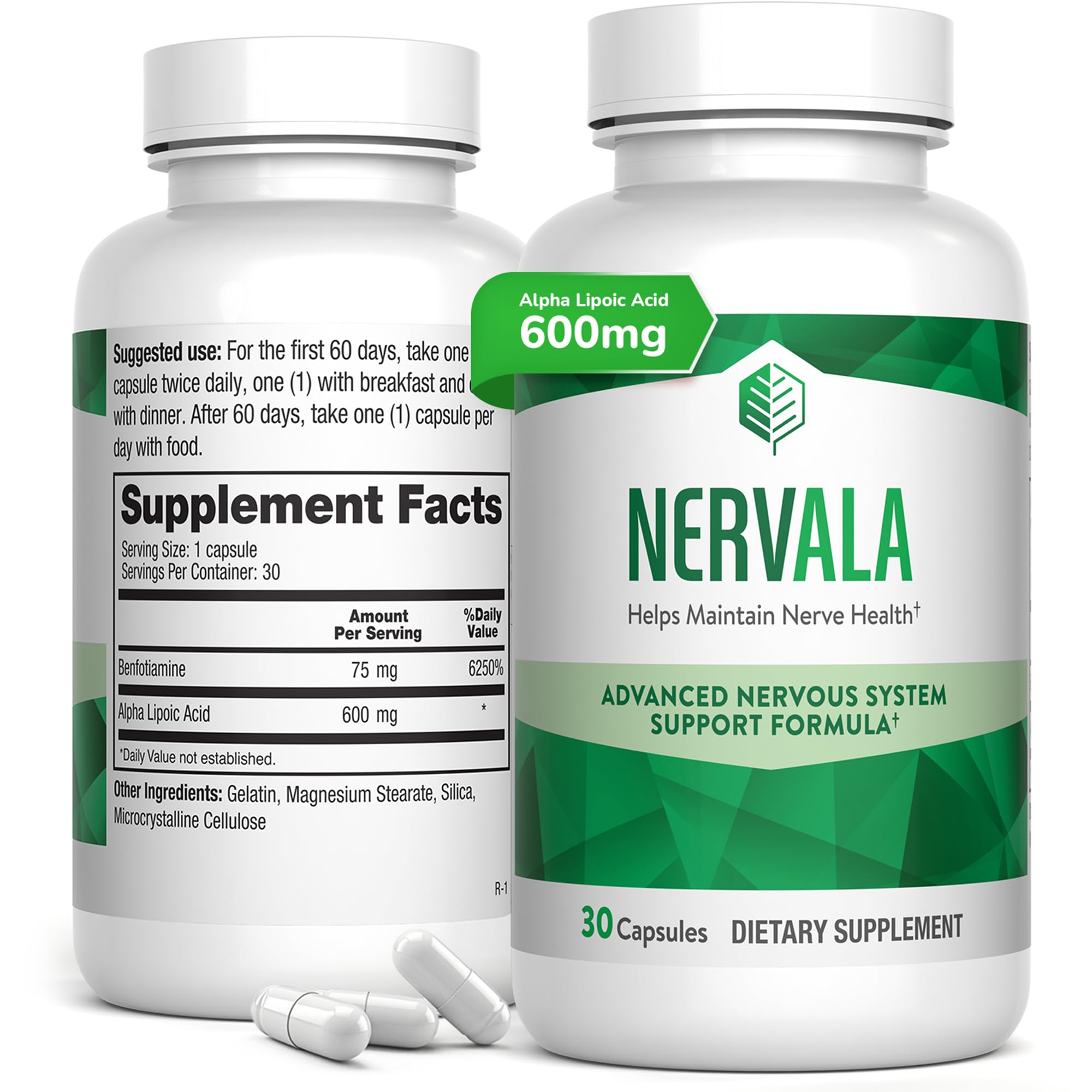 Nervala - Alpha Lipoic Acid 600mg - ALA Supplement Antioxidant for Nerve, Energy & Circulation Support- Extra Strength with Benfotiamine - Made in USA, Lab Tested - 30 Capsules, 1 Month Supply Barton Nutrition buy supplements canada