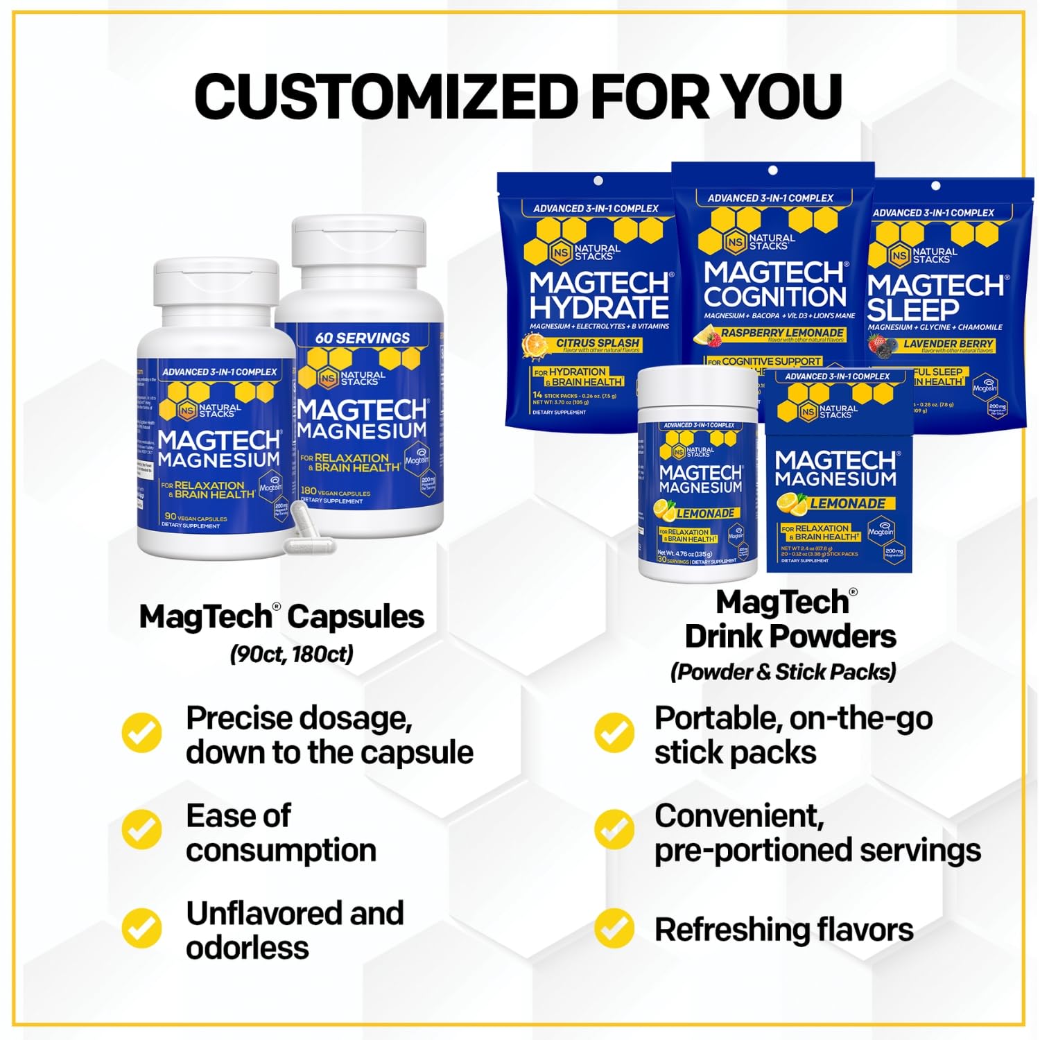 NATURAL STACKS Dopamine Brain Food + Magtech Magnesium Bundle - Chelated Magnesium Complex - Supports Brain Health & Mental Drive* - 150 Total Capsules NATURAL STACKS buy supplements canada