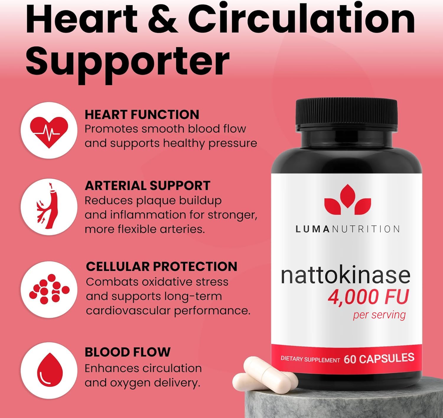 Luma Nutrition Nattokinase Supplement - Natto 4000 FU Per Serving, Premium Heart Health Support - Vegan & Gluten Free - 60 Capsules Luma Nutrition buy supplements canada