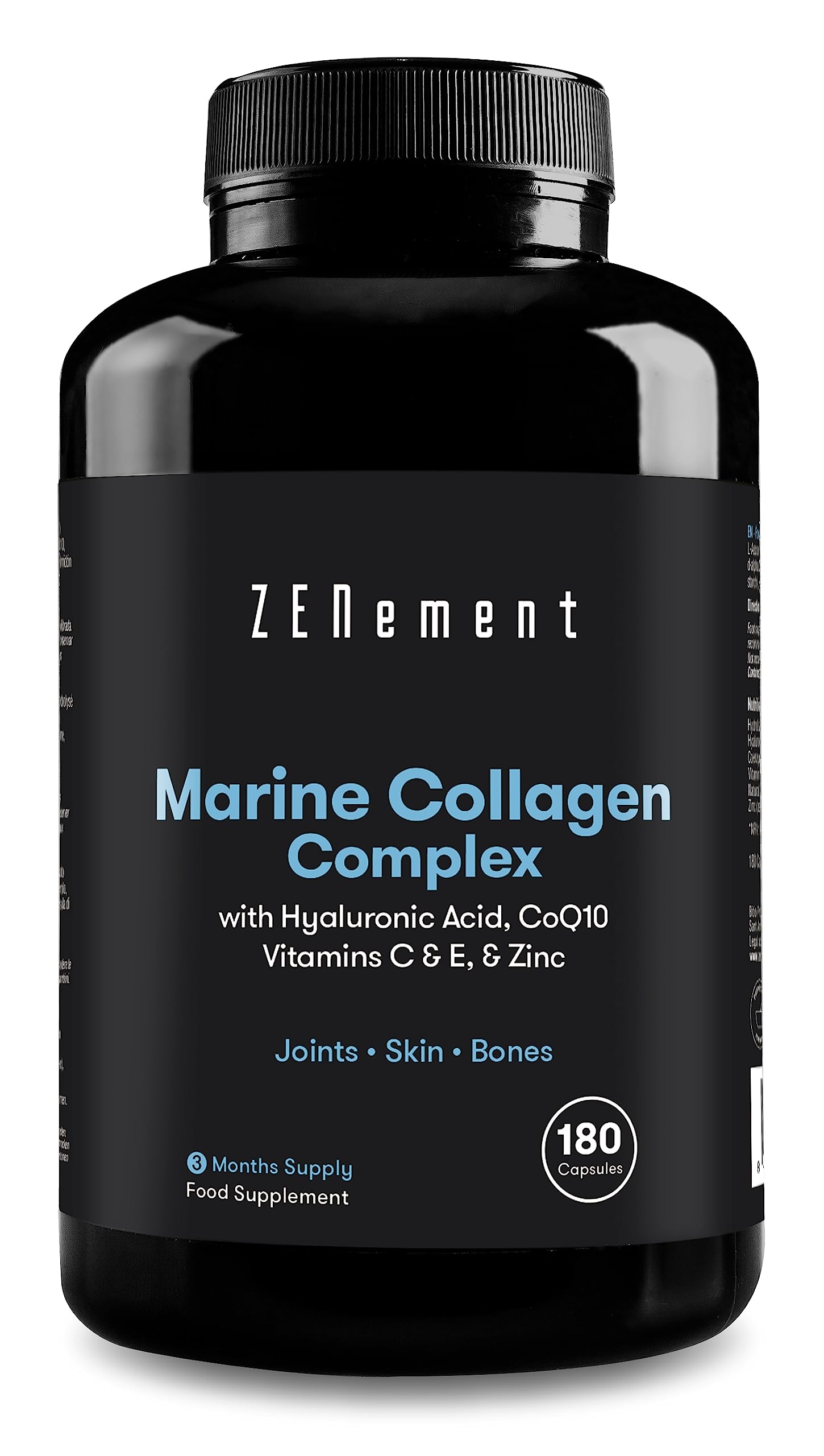 Marine Collagen Complex, with Hyaluronic Acid, CoQ10, Vitamins C & E, & Zinc, 180 Capsules Zenement buy supplements canada