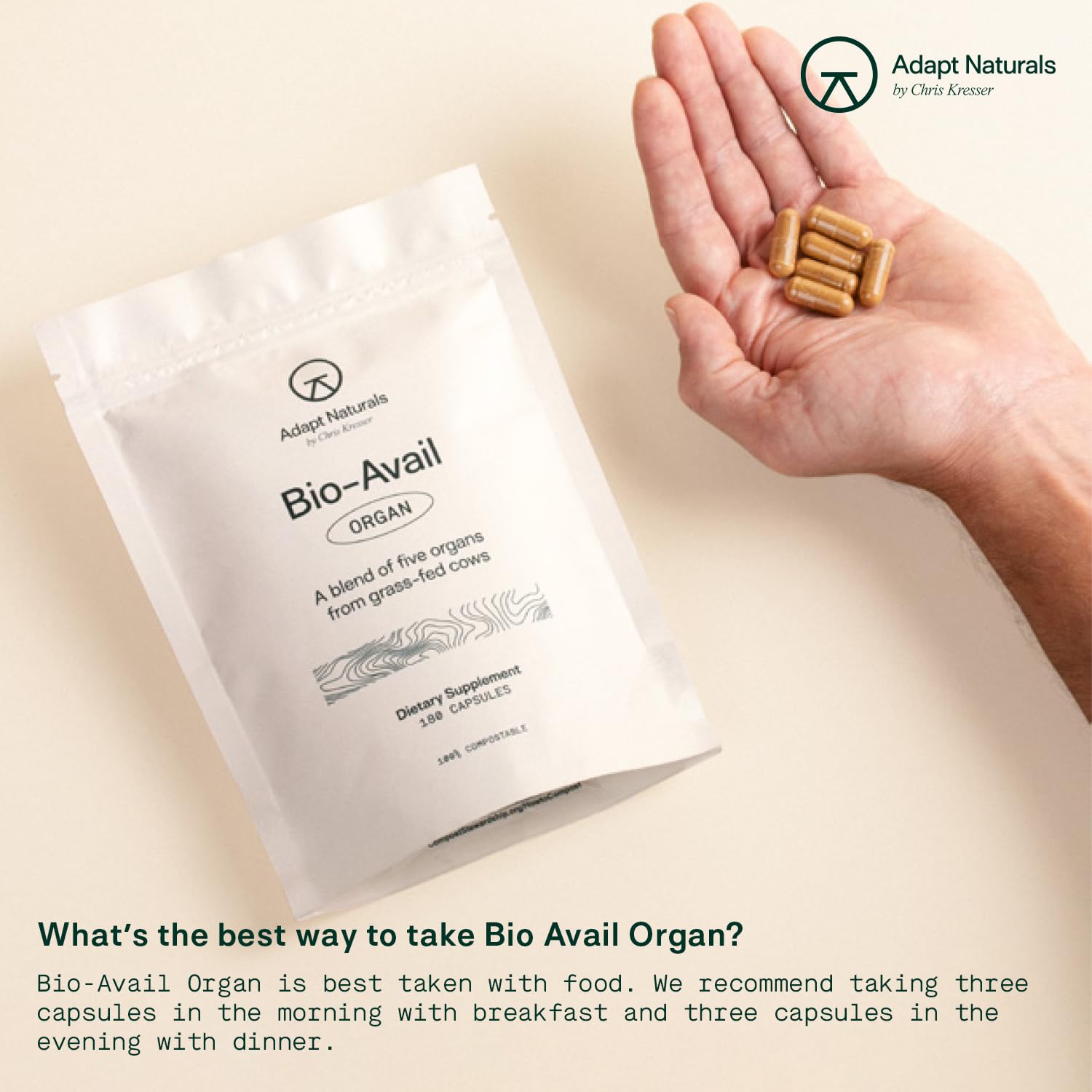 Adapt Naturals Organ Supplement, Bioavailable Grass Fed Beef Liver Capsules, Blend of Liver, Heart, Kidney, Pancreas & Spleen, Support Liver Cleanse Detox & Repair | Source of CoQ10-30 Days Supply ADAPT NATURALS BY CHRIS KRESSER buy supplements canada